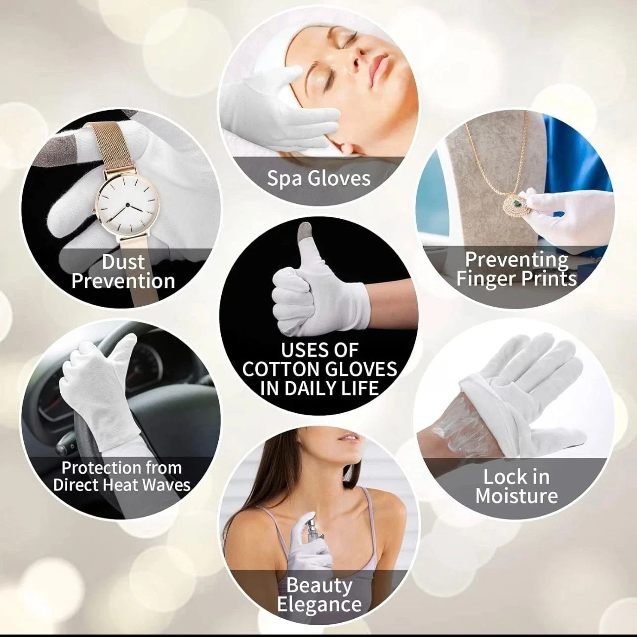 100% COTTON WHITE GLOVES Sizes-S to 2XL Moisturising Eczema TOUCH SCREEN UNISEX