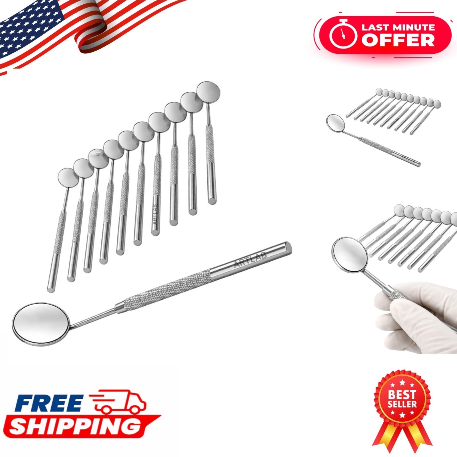 Premium Dental Mouth Mirror #5 with Handle Stainless Steel – 10 Pack