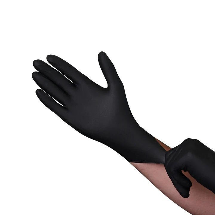 VGuard Black Nitrile Disposable Gloves Powder Latex Free 5 & 7 Mil 100 Count Box