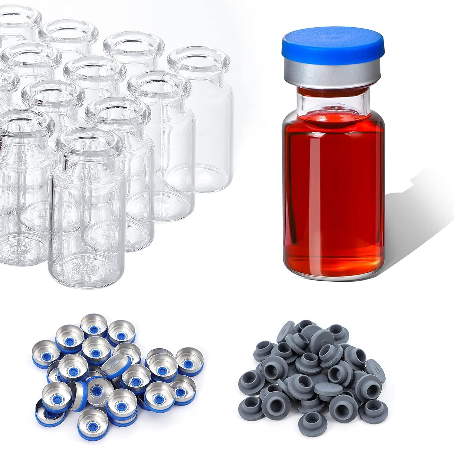 100/200/300/400/500 10ml Glass Clear Bottom Headspace Vial &Plastic-Aluminum Cap