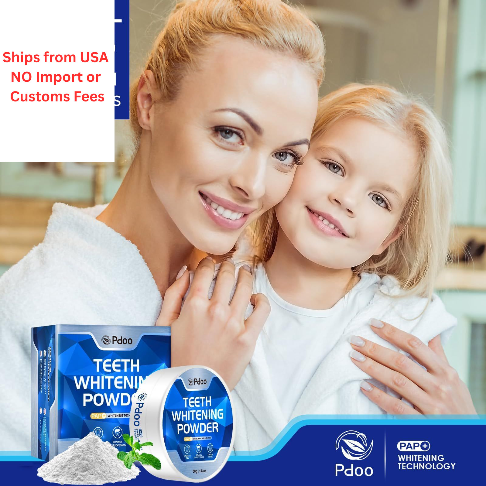 Teeth Whitening Powder 50g with Pap – 1.8 Ounce (Pack of 1), White