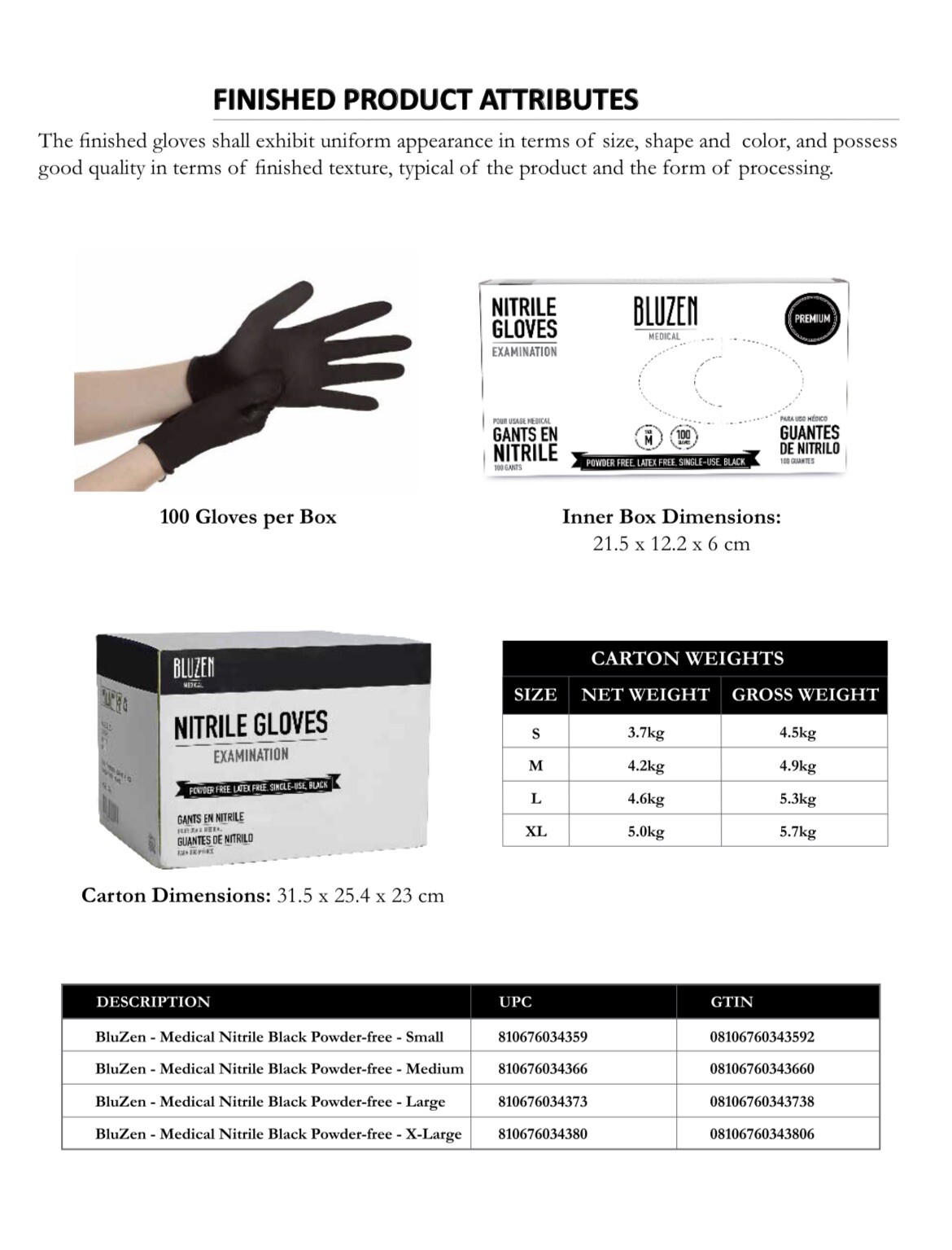 Disposable Nitrile Gloves Industrial / Medical Black Latex & Powder Free BluZen