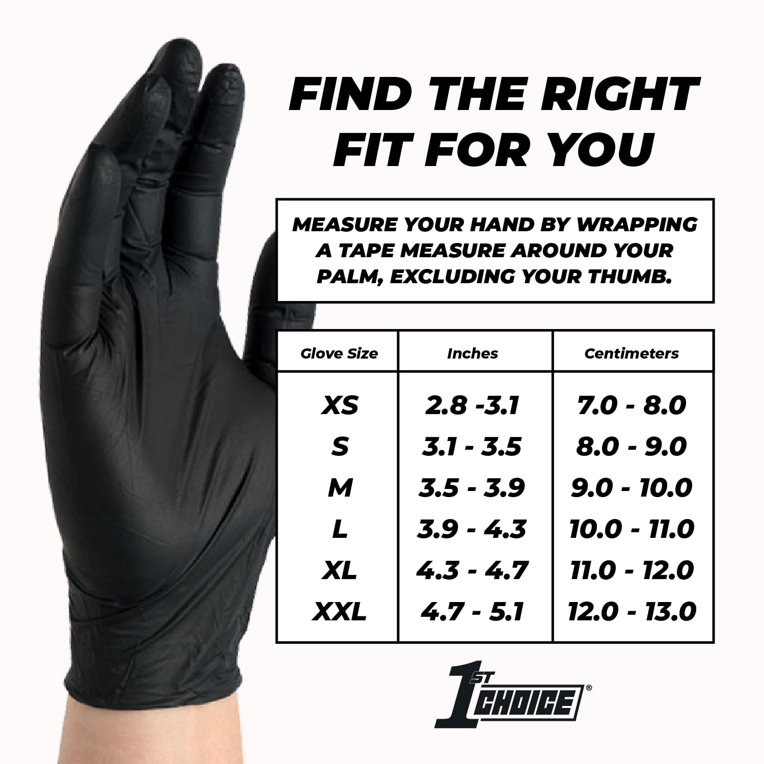 1st Choice Black Nitrile Gloves Box of 100 Large (Pack 100),