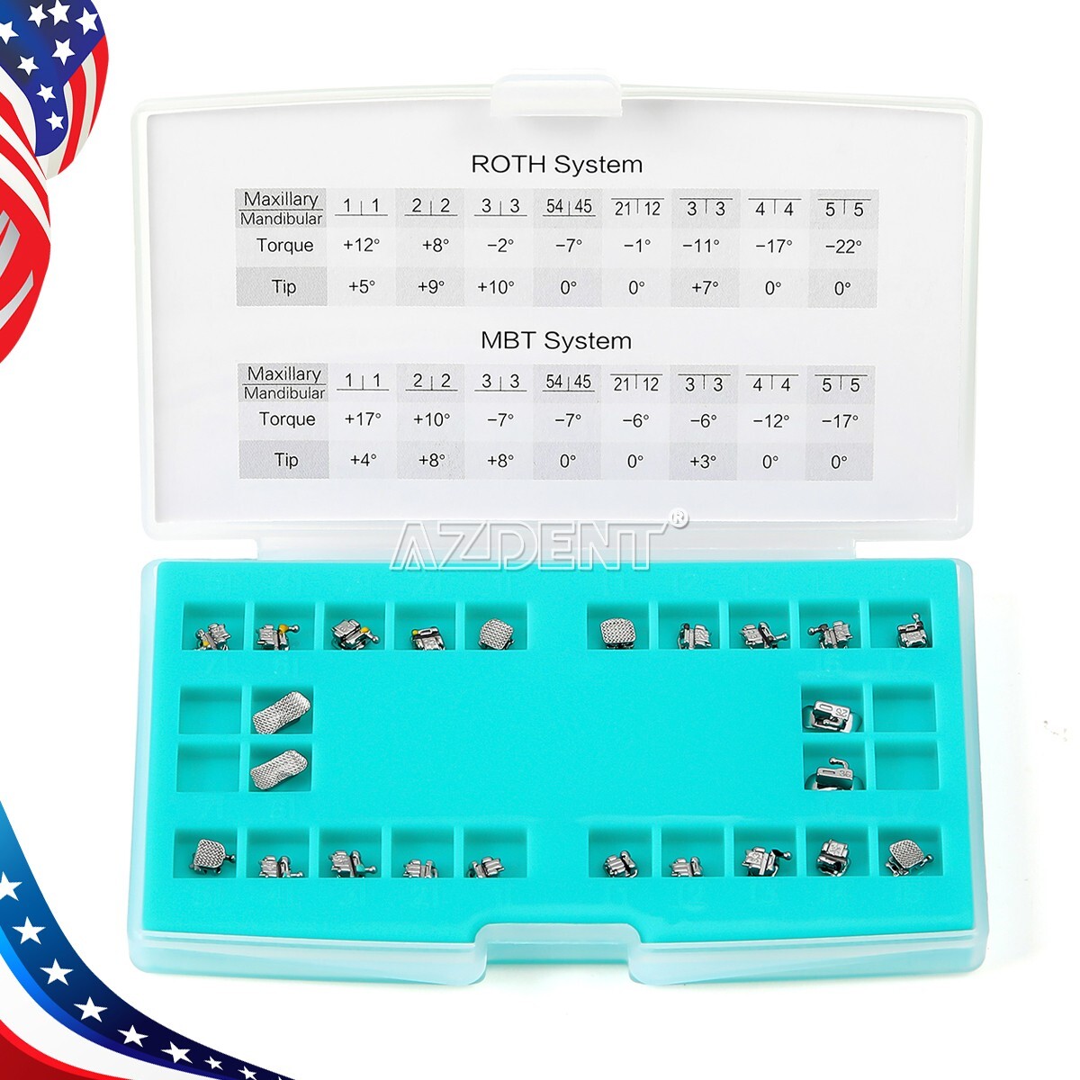AZDENT Orthodontic Dental Self-ligating Bracket Braces Mini Roth 0.022 Hooks 345