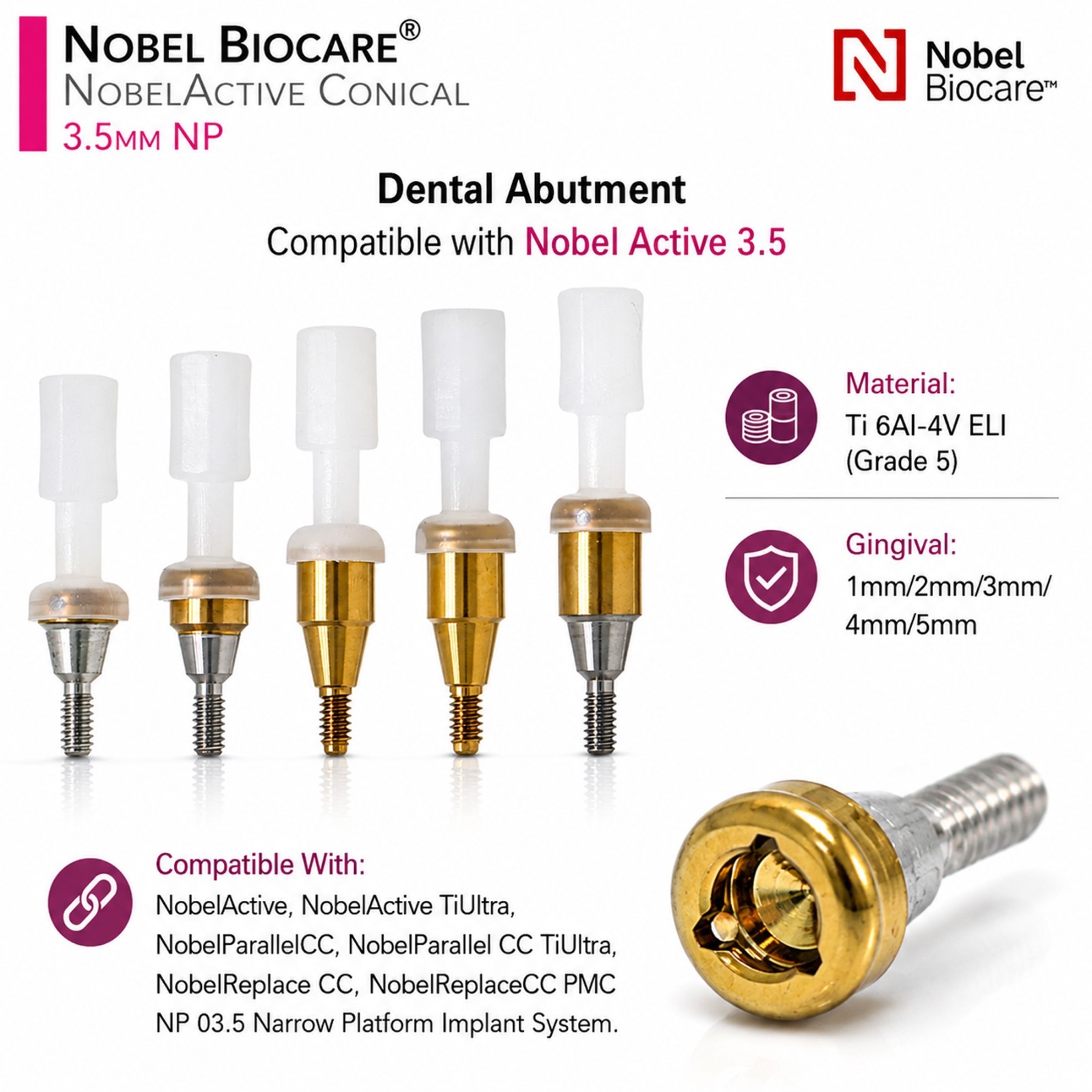 ZEST NOBEL Locator Abutment for Nobel Biocare Active Conical Connection NP & RP