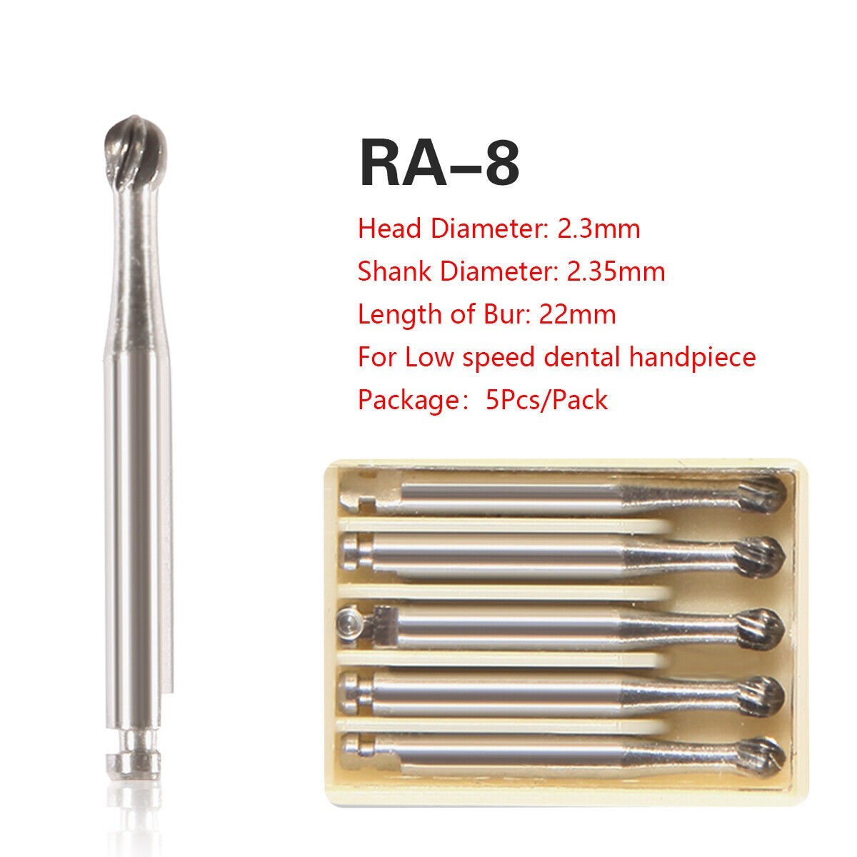 Dental Round Latch Carbide Bur RA 1 2 3 4 5 6 7 8 For Slow Speed 5Pcs/Box