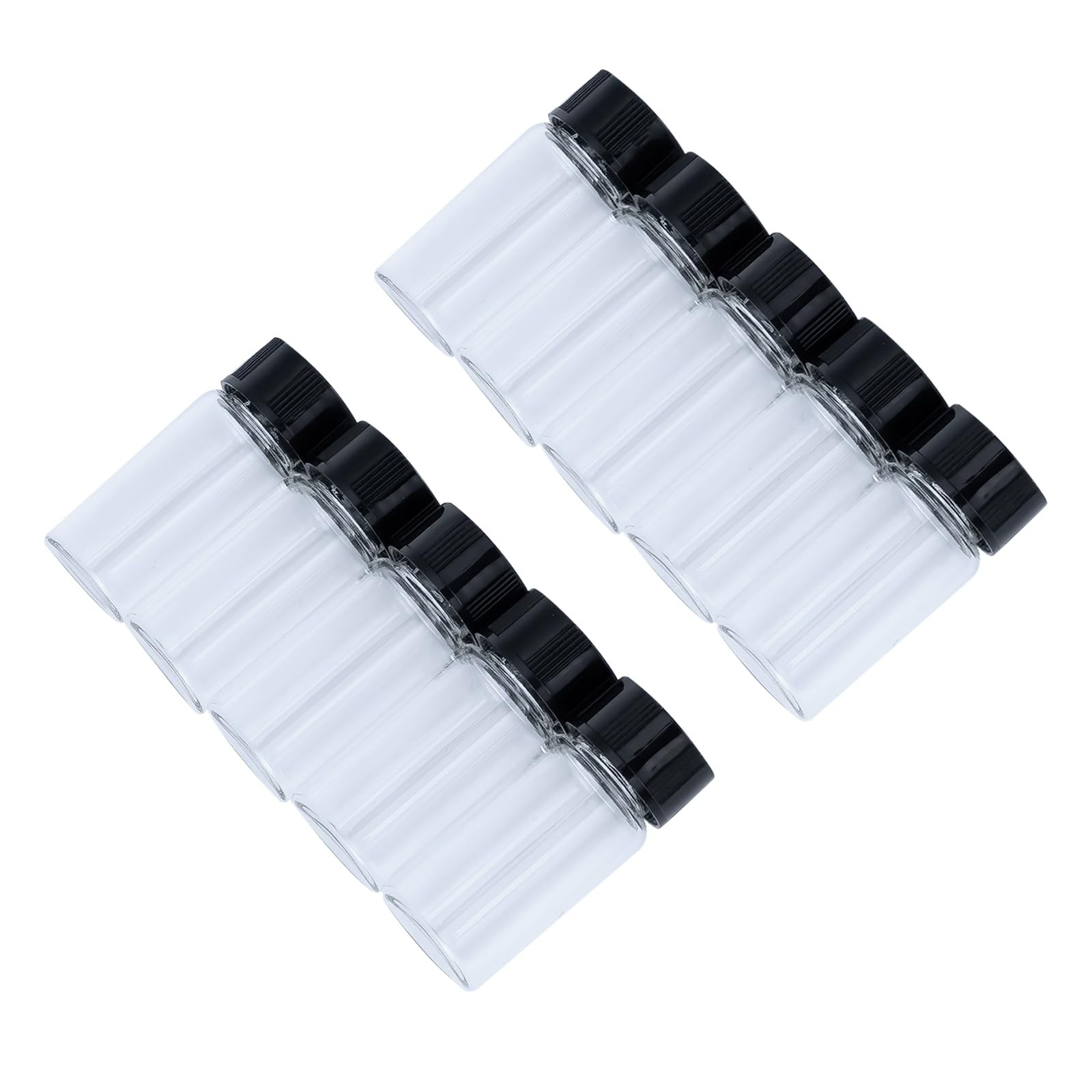 Minifrascos de vidrio transparente 5 ml (1/6 oz) con tapones rosca de plástico.