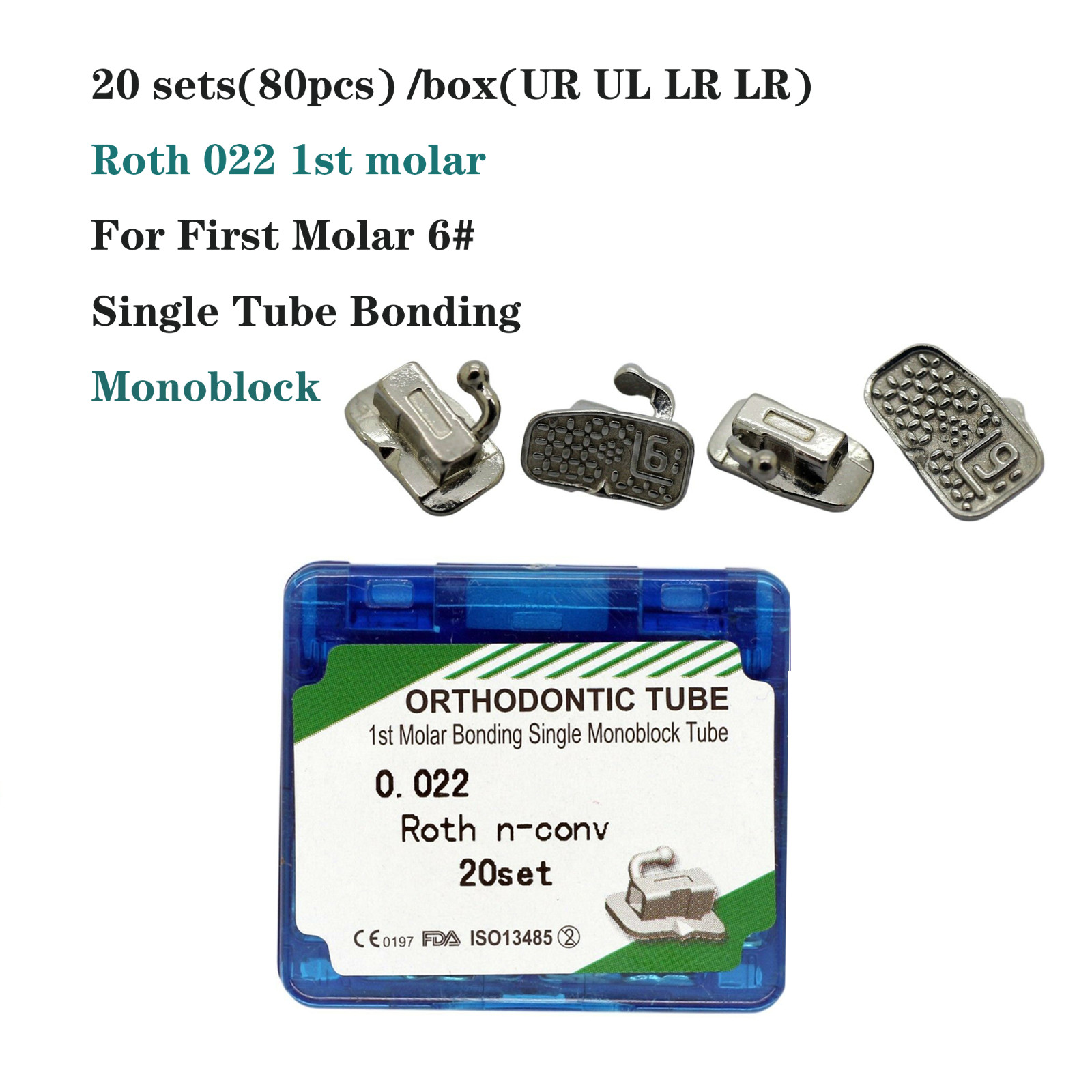Dental Orthodontic Buccal Tubes 1st 2nd Molar Bracket Roth MBT 022 Bondable