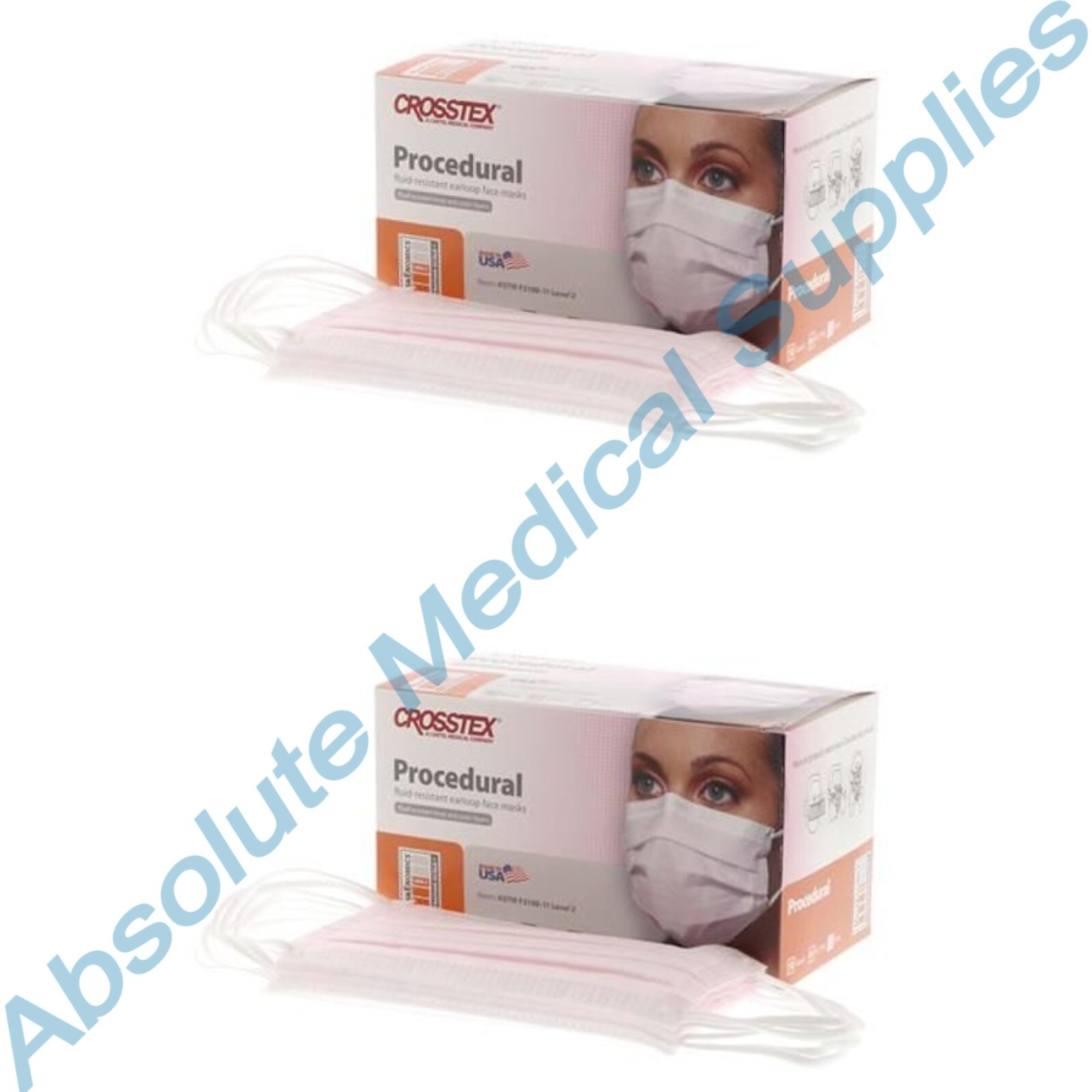 *100-Pieces* Crosstex Procedural Earloop Face Mask ASTM Level 2 Pink GCPPK