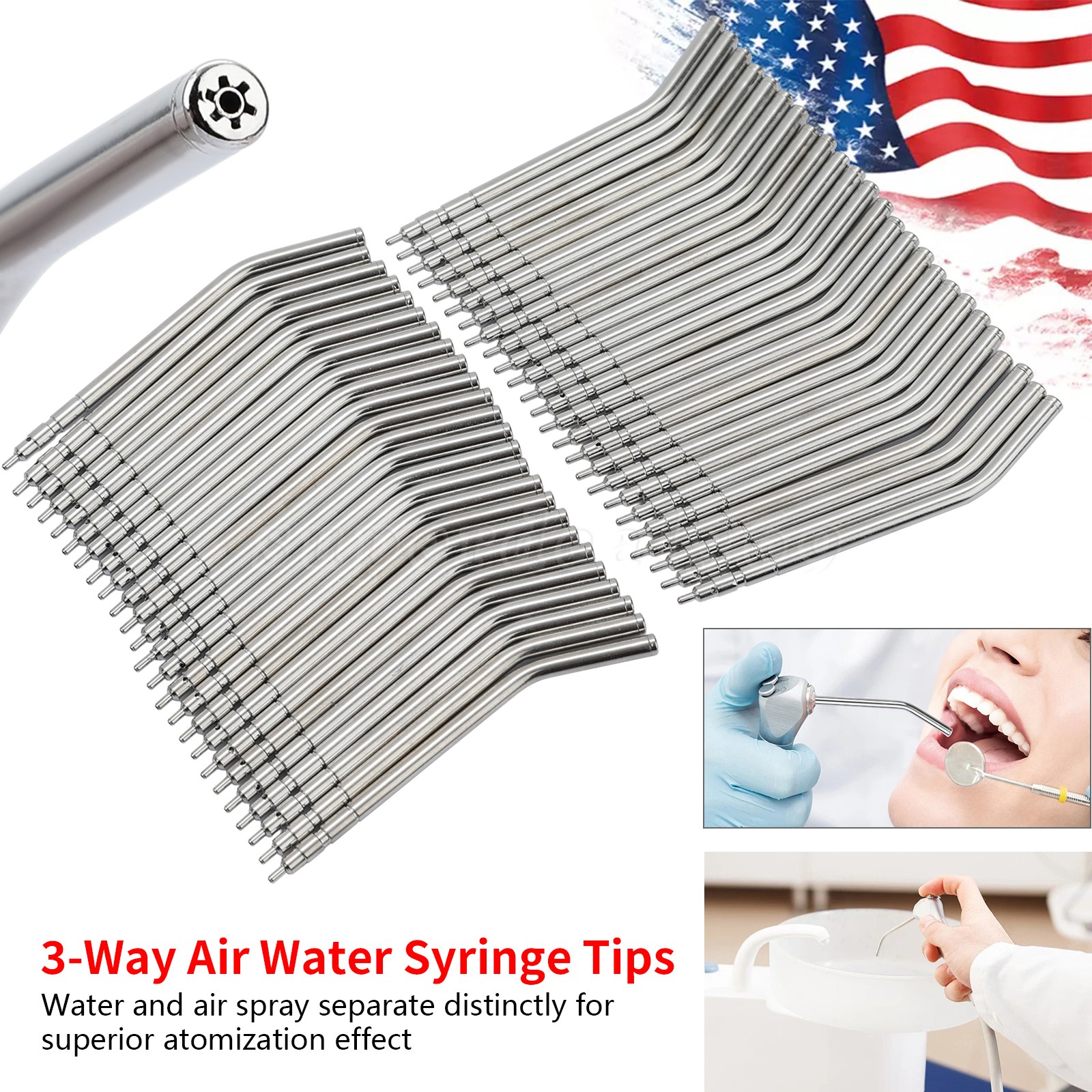 50x Dental Air Water Syringe Spray Nozzles 3-in-1 Alloy Tubes Tips Three Way SA