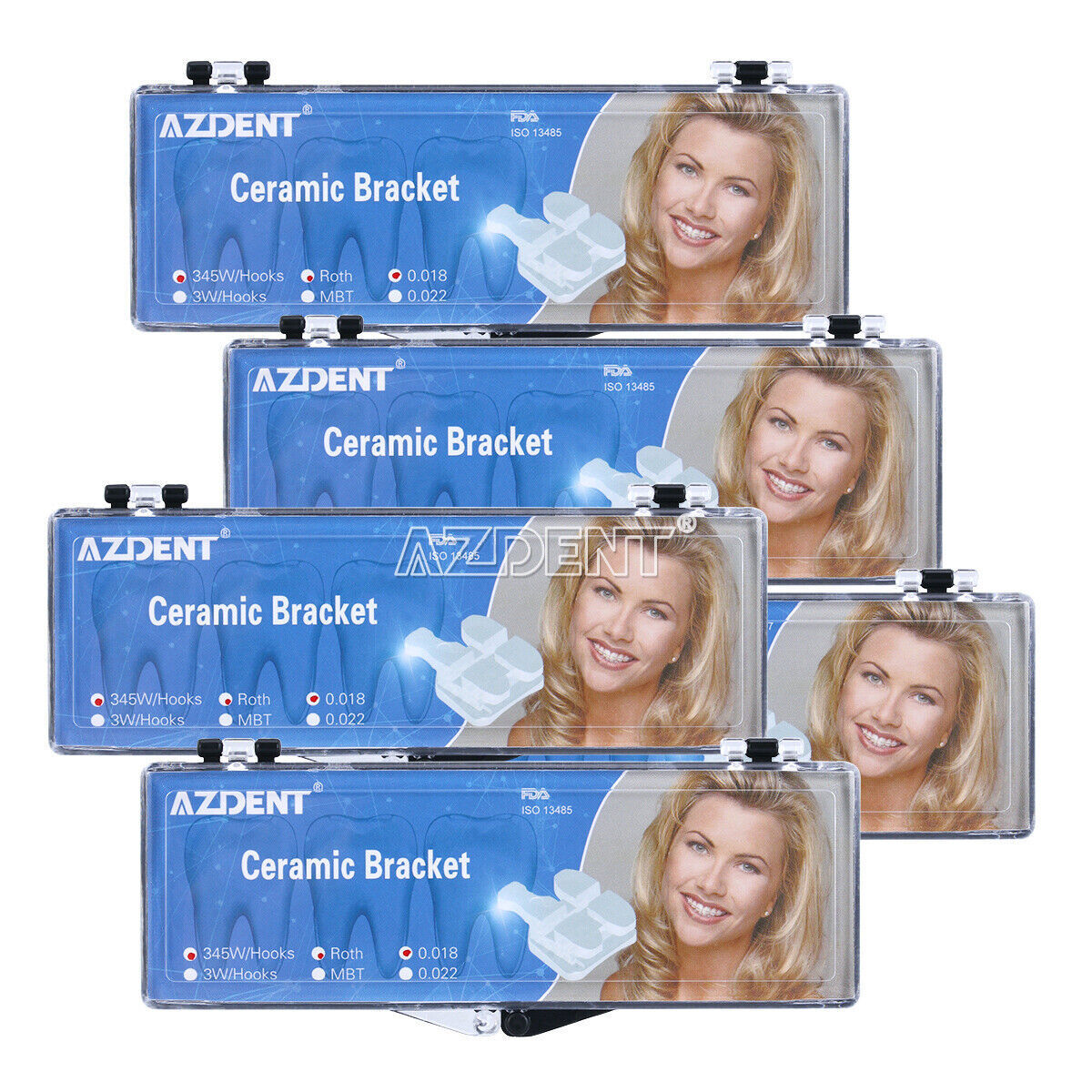 AZDENT Dental Orthodontic Ceramic Bracket Braces Roth MBT 0.022/ 018 Hooks 3 4 5