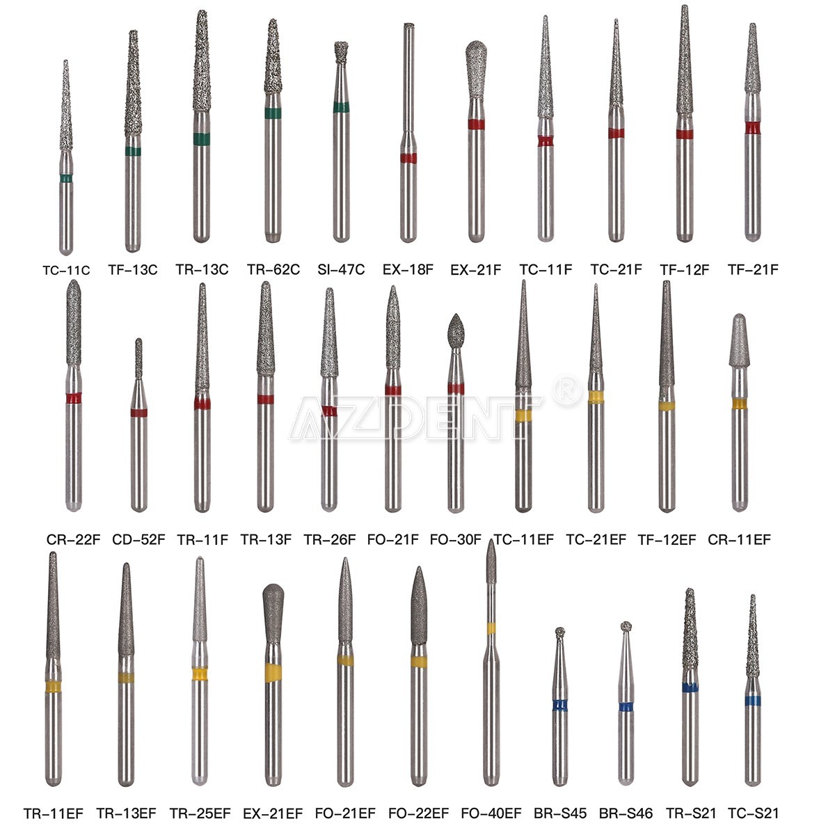 5pcs/pack AZDENT Dental FG Diamond Burs for High Speed Handpiece Friction Grip