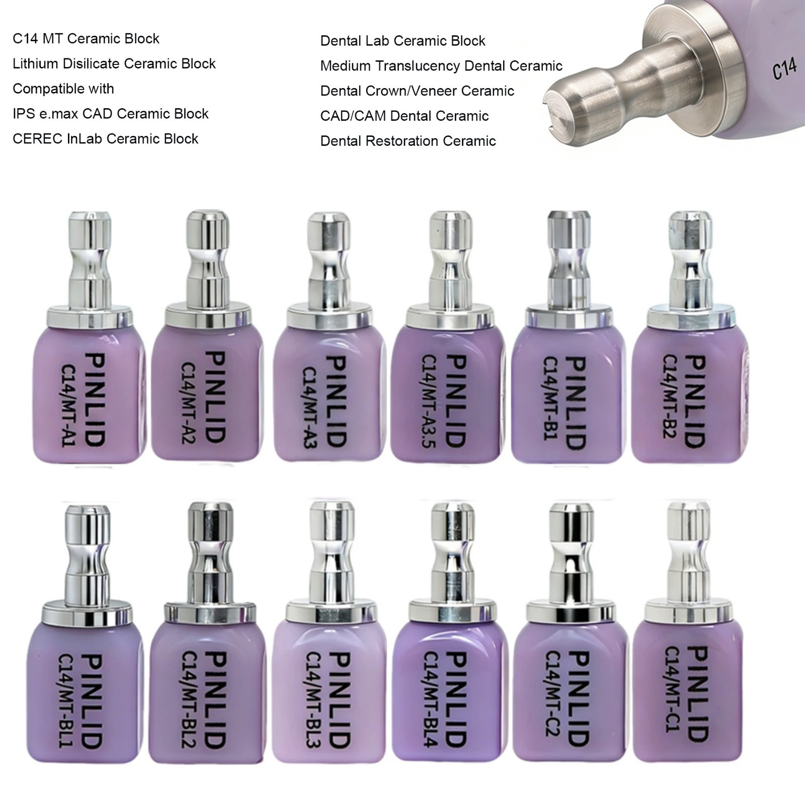 C14 Dental Emax Ceramic Blocks Lithium Disilicate Blocks CAD/CAM CEREC 5pcs/Box