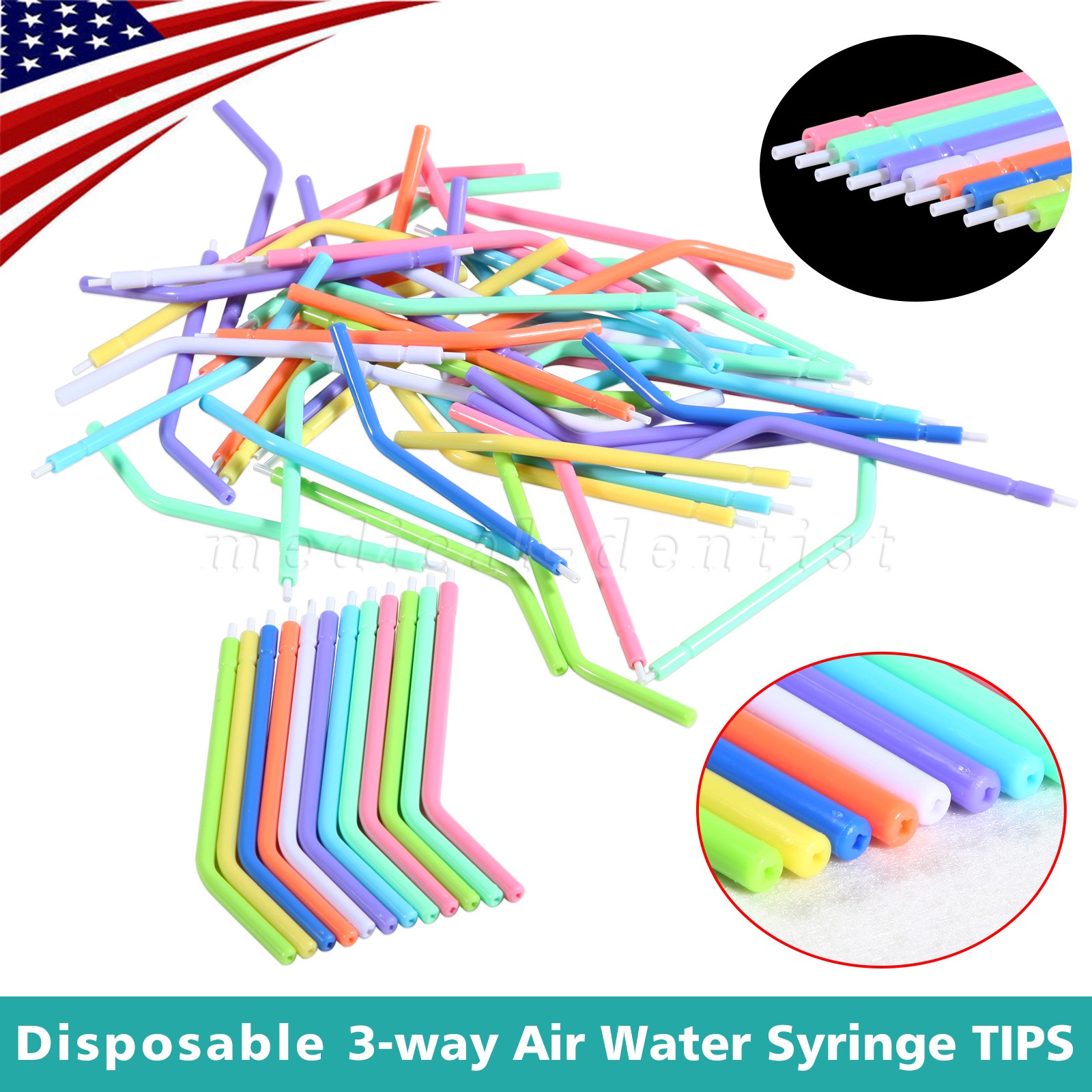 250 Pcs Dental Disposable Air Water Syringe Tips-White Inner Rainbow Outer Tube