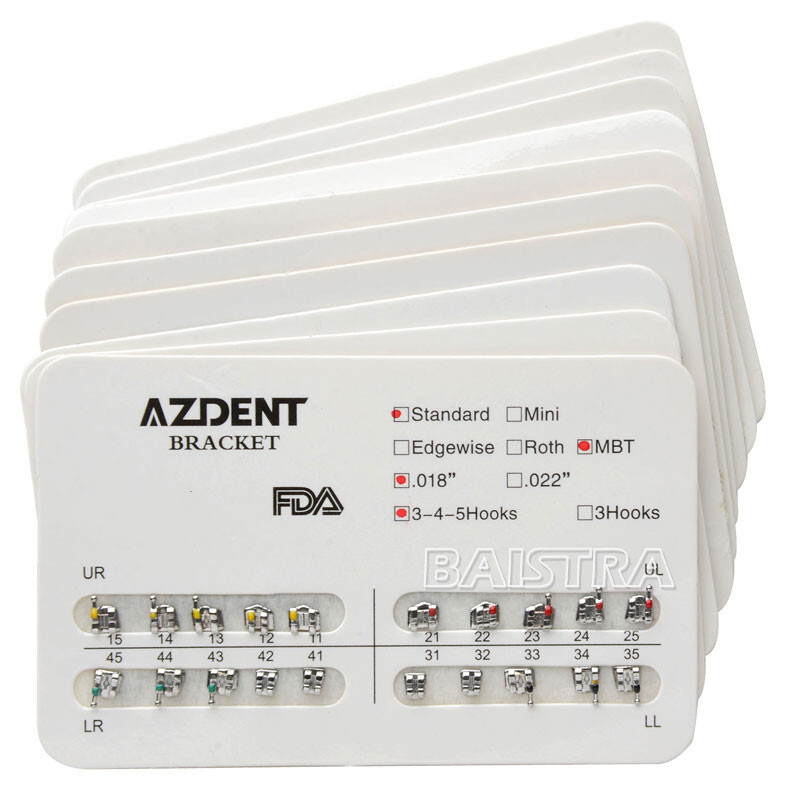 10 Packs AZ Dental Orthodontic Brackets Standard Braces MBT .018 Hooks 3-4-5