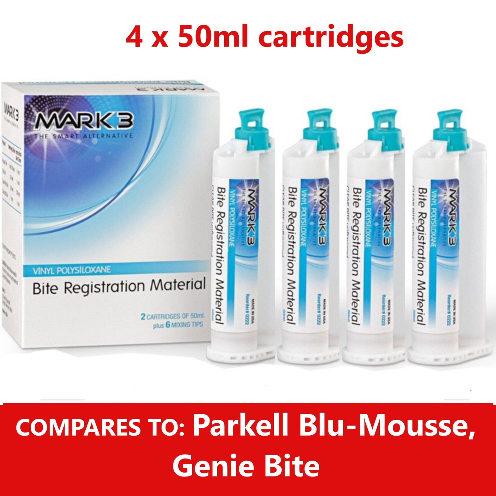 VPS Bite Registration Material Unflavor FAST Set Cartridges Dental PVS, Made USA
