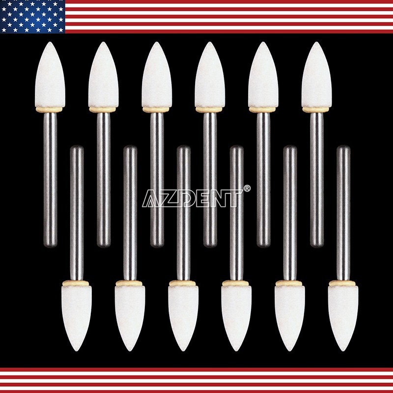 12pc Dental Mounted White Stone Polishing Burs FG Abrasion Point Polisher AZDENT