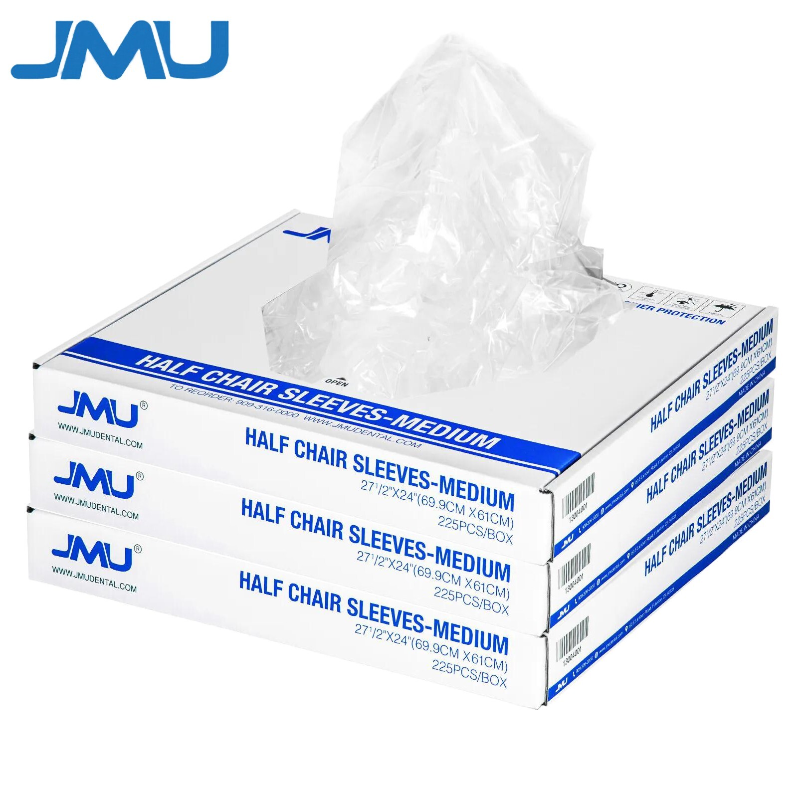 675Pcs/3Boxes JMU Dental Half Chair Sleeves PE Cover Clear Medium 27.5″ x 24″