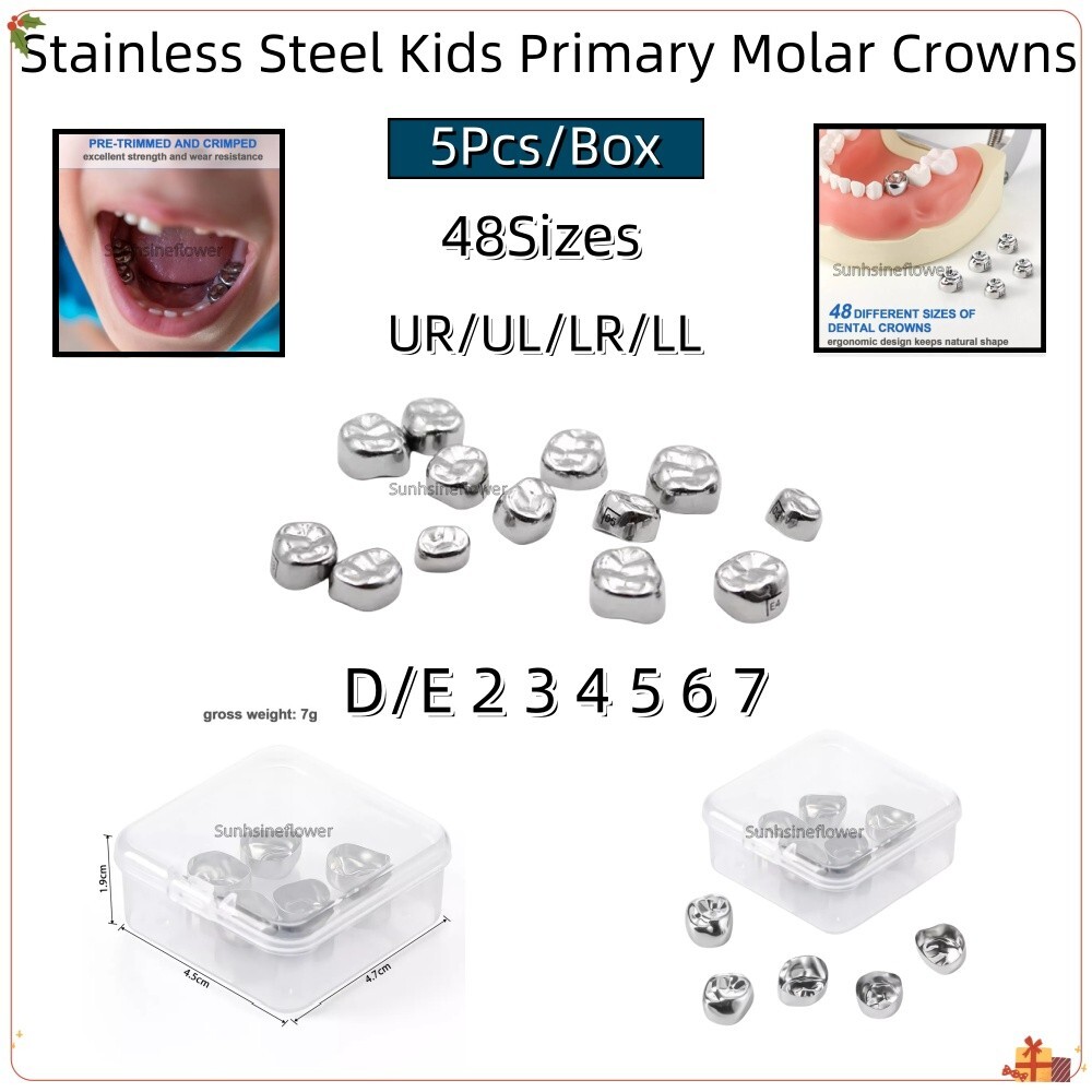 5Pcs Dental Stainless Steel Kids Primary Molar Crowns Pediatric crown 48 Size