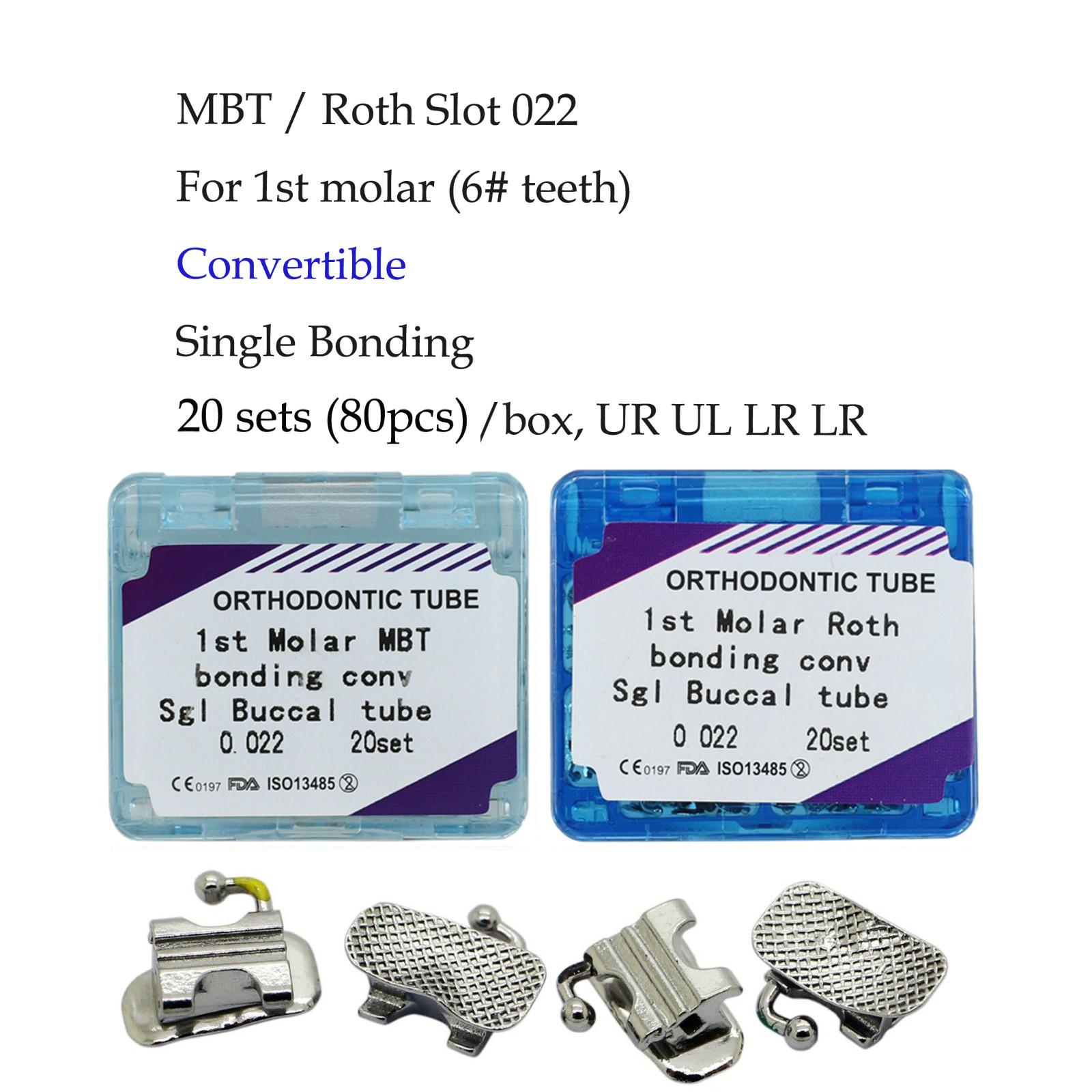 Dental Orthodontic Buccal Tubes 1st 2nd Molar Bracket Roth MBT 022 Bondable