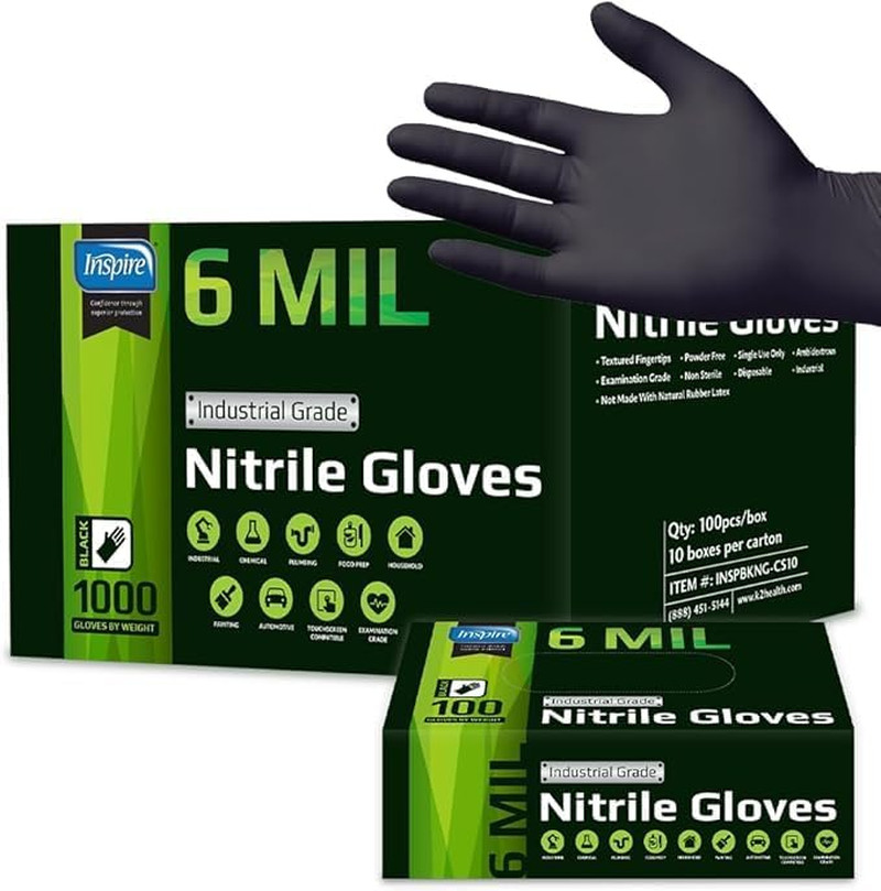 Black Nitrile Gloves HEAVY DUTY 6 Mil Nitrile Chemical Resistant Medical Cooking