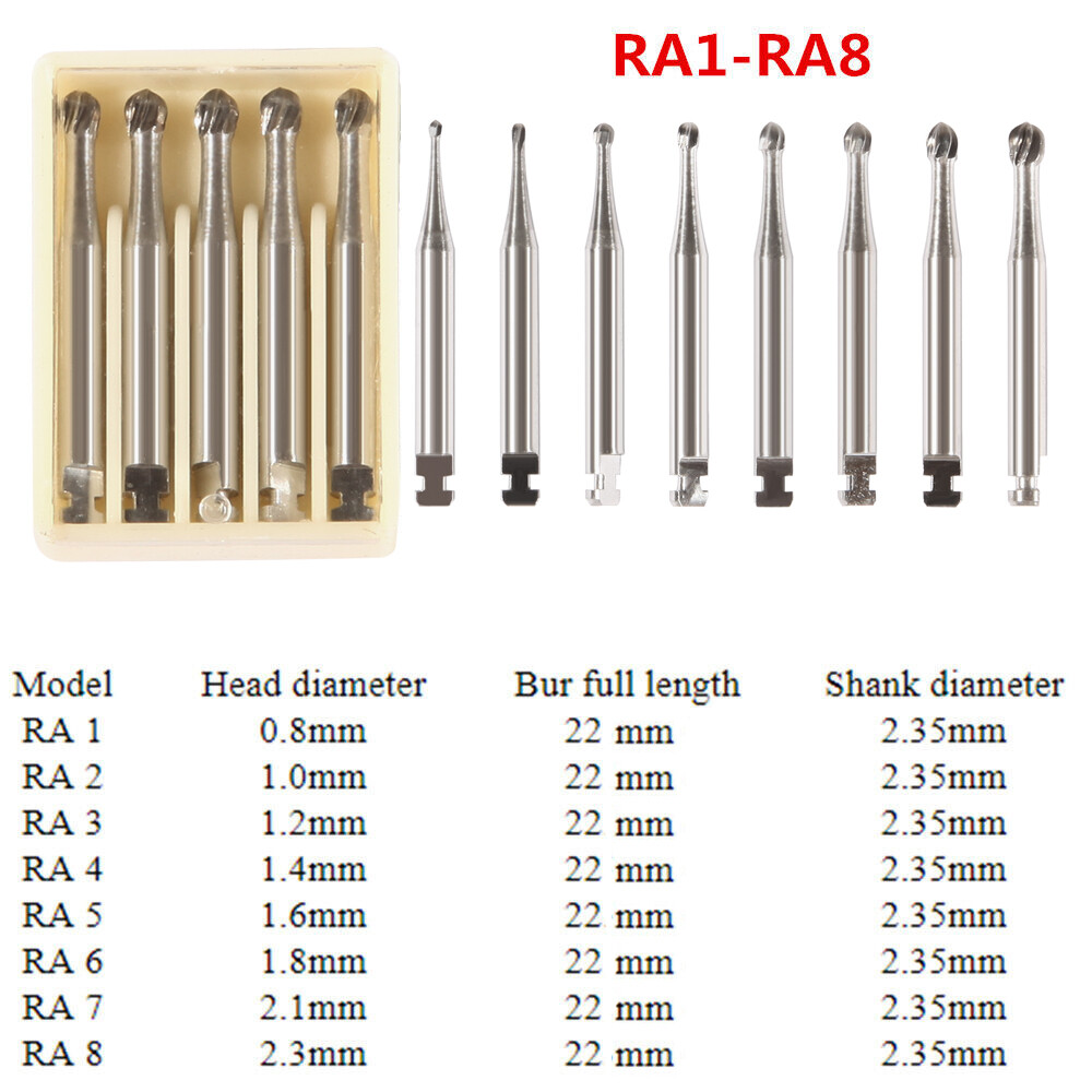RA1-8 Dental Lab Clinic Low Speed Tungsten Steel Burs Fit Contra Angle Handpiece