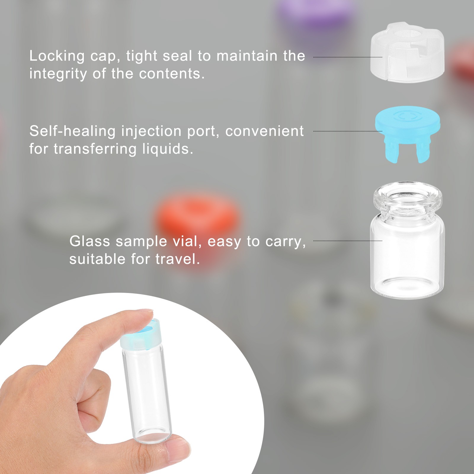 3ml Clear Glass Sample Vials, 10Pcs Small Liquid Bottles, Blue