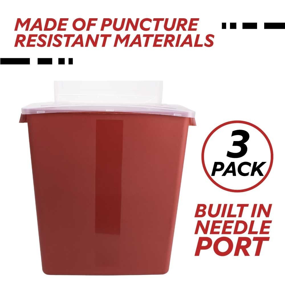 Medegen Sharps Container, 3 Gal, Large Tortuous Path Lid 12.5″x13.5″x6″, 3 Count