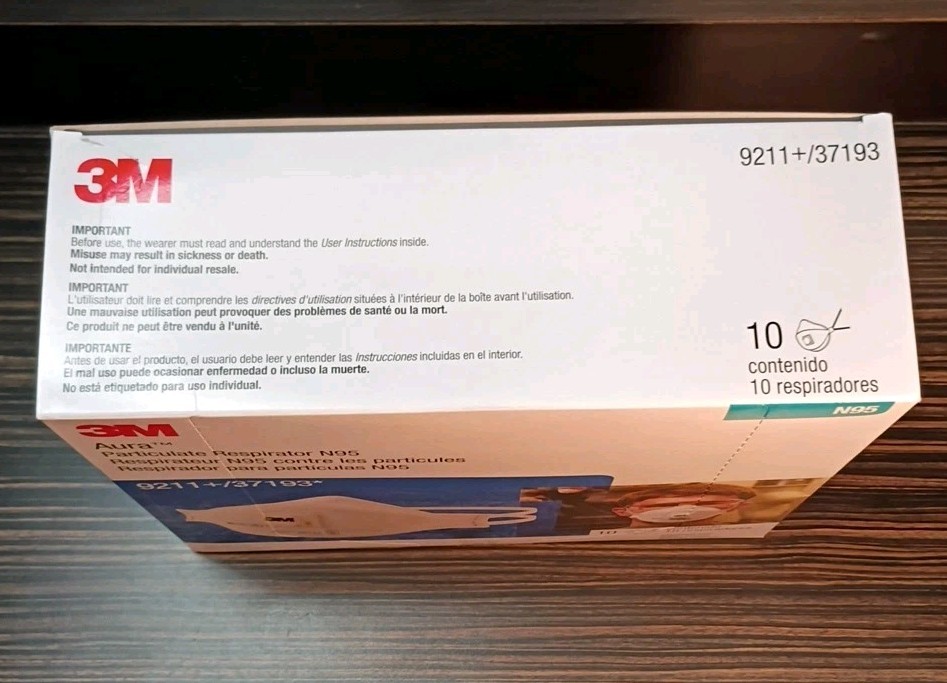 1 Box of 10 Each 3M 9211+/37193 Valved Aura N95 Particulate Respirator
