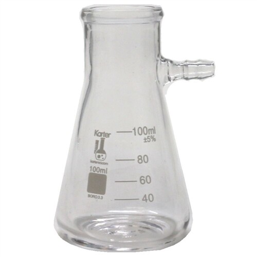 100ml Filtering Flask, Graduated, Boro 3.3 Glass, Karter Sci 250L4 (Single)