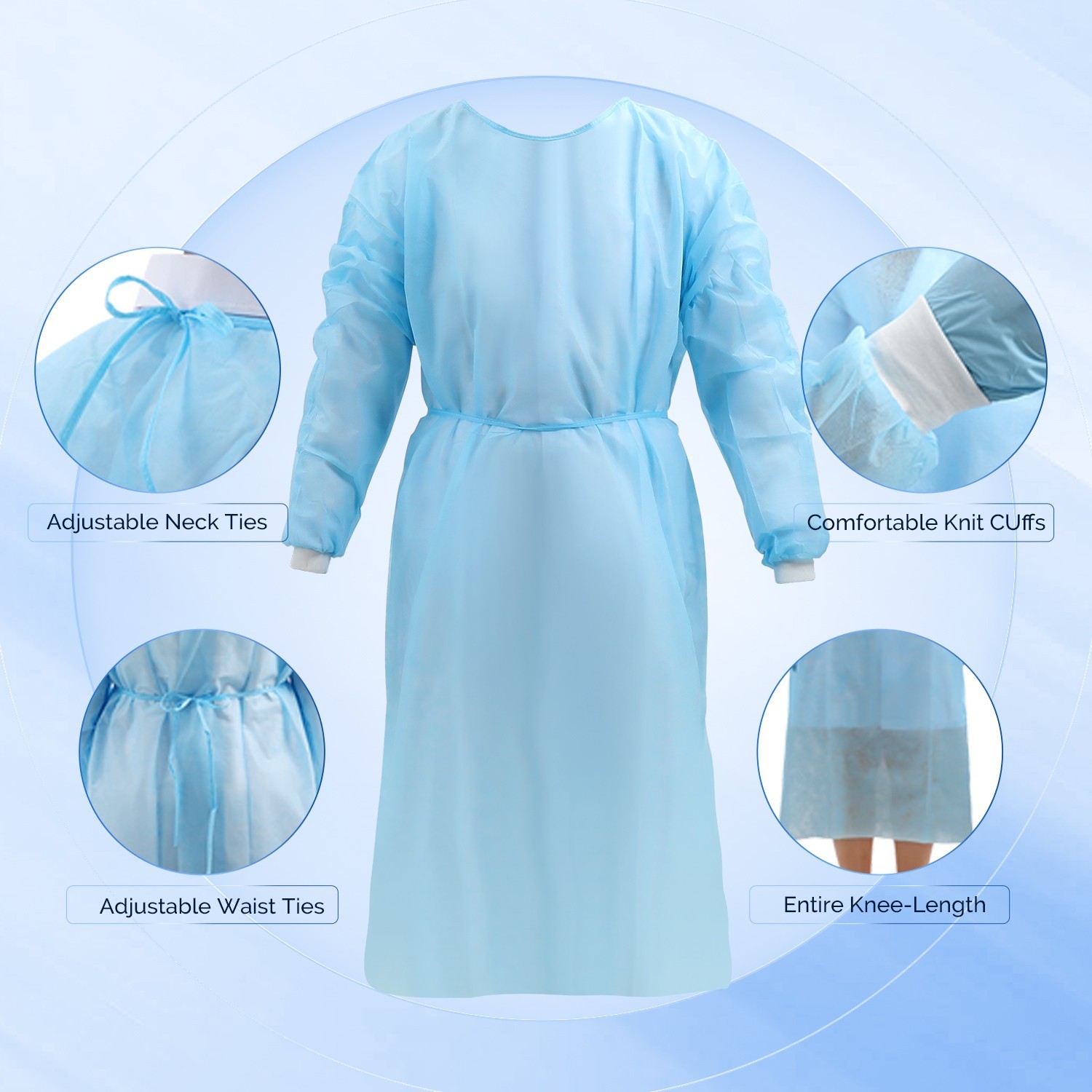 10pcs/pack Disposable Isolation Gowns Unisex Knitted Cuffs PP Elastic Wrists