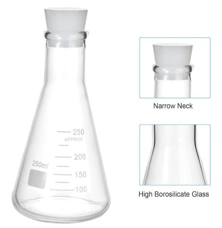 250ml 8.5oz Narrow Mouth Glass Erlenmeyer Flask with Printed Graduation