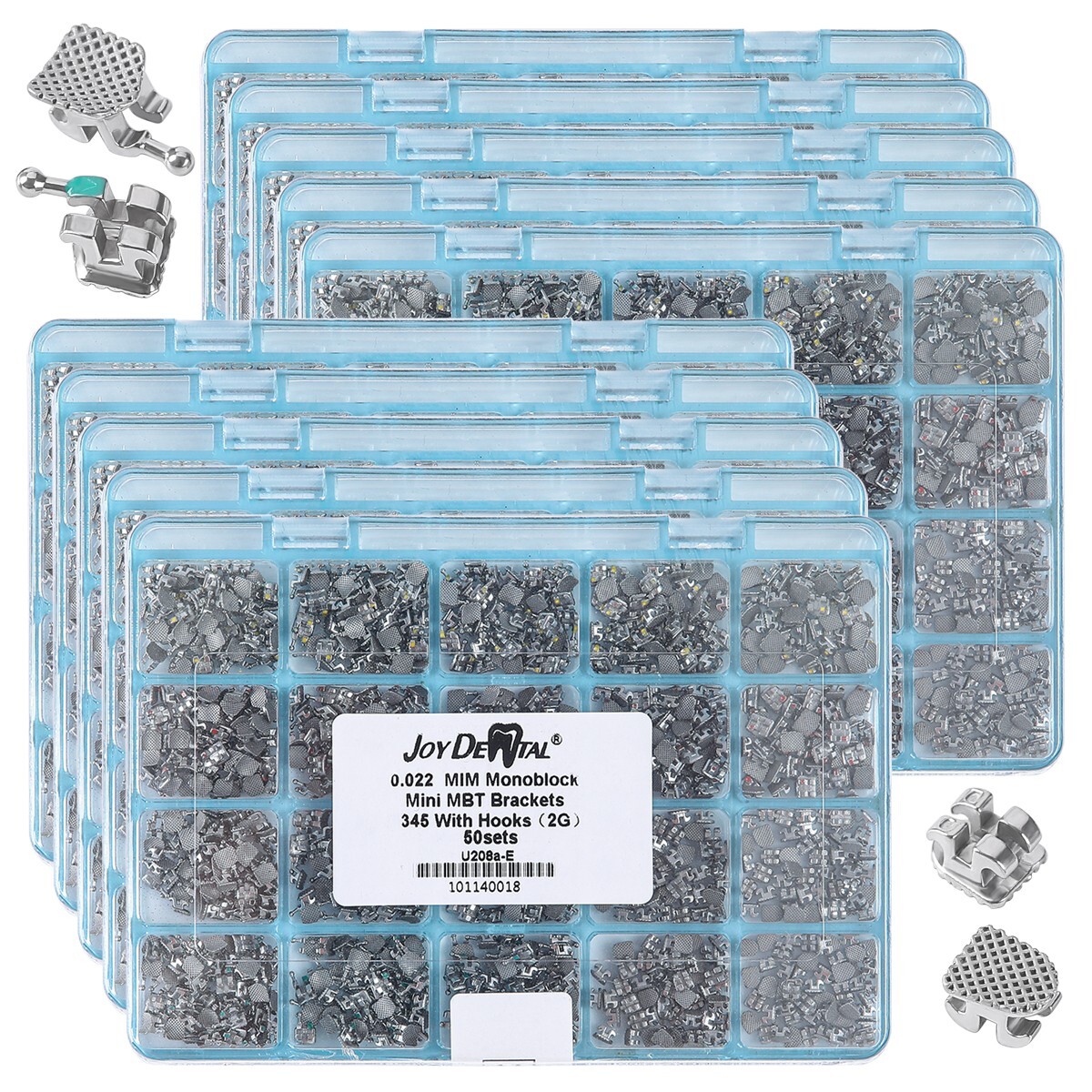 AZDENT 50 Set Dental Orthodontic MIM Monoblock Brackets Brace MBT/Roth Hooks