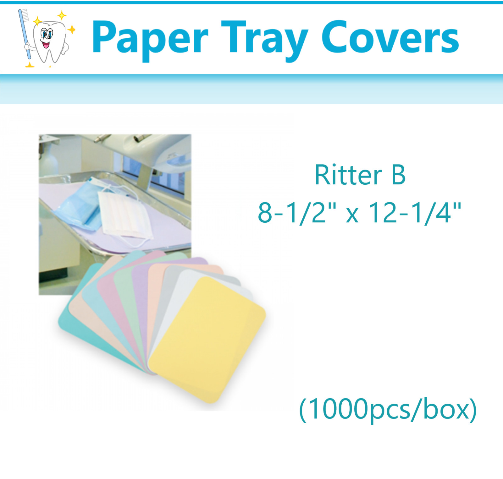 Dental Paper Tray Cover Size B / C / F White Blue Pink Green Lavender 1000/Box