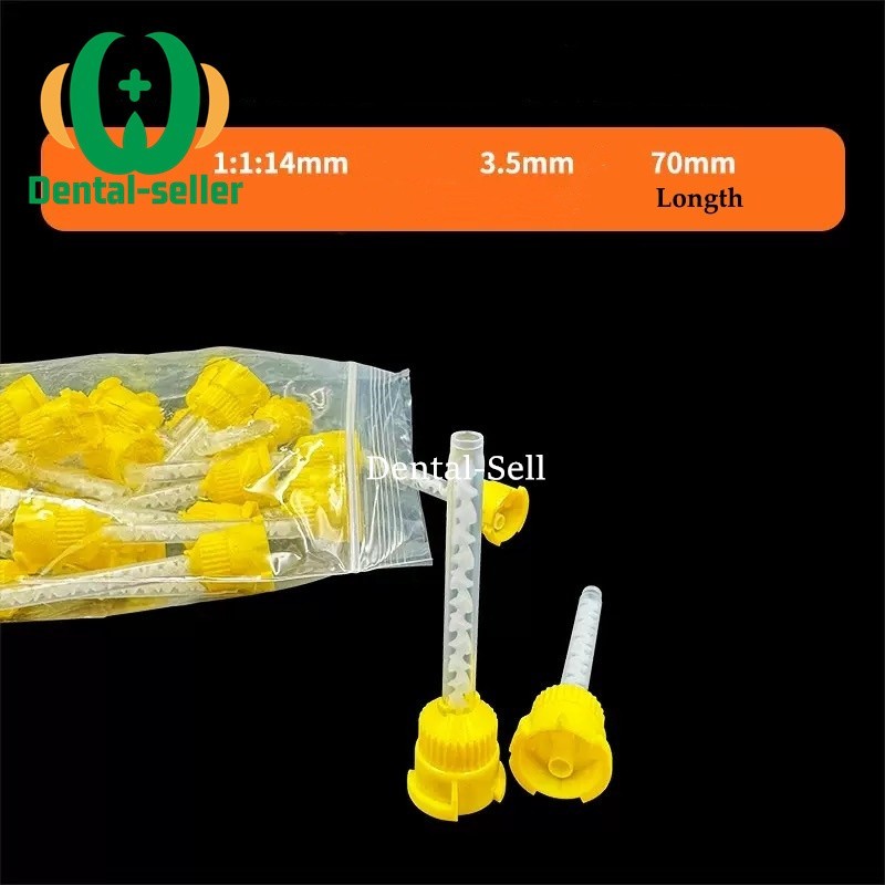 50 Pcs Dental Mixing Tips Impression Material HP Tips Yellow Long 7cm Short 53cm