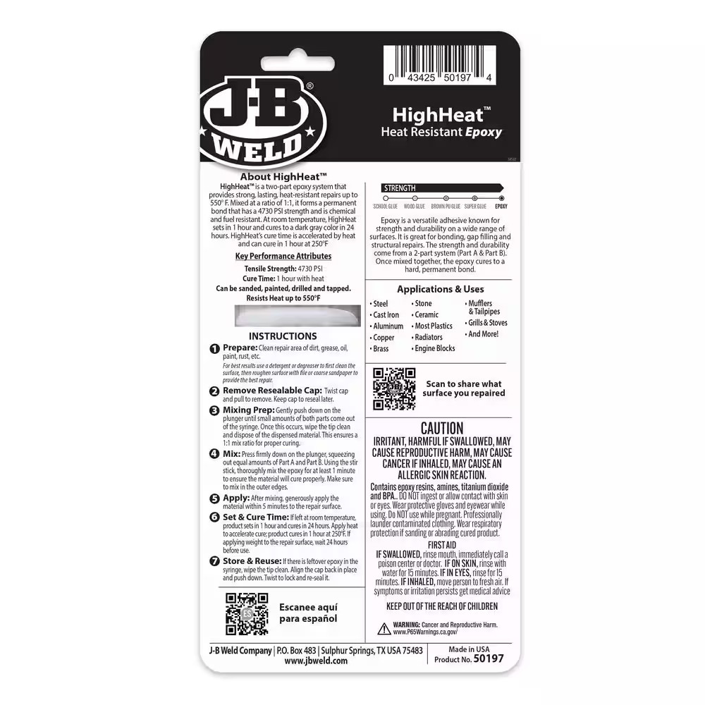 Highheat 25 Ml (0.85 Fl. Oz.) Temperature Resistant Epoxy Syringe