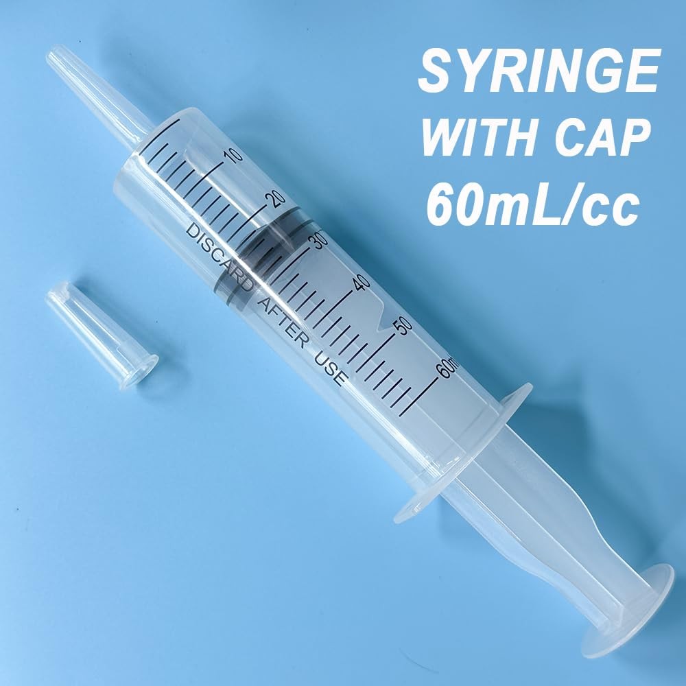 4 Pack 60mL Large Syringe for Liquid with Tip Cap, Plastic Liquid Syringes Indiv