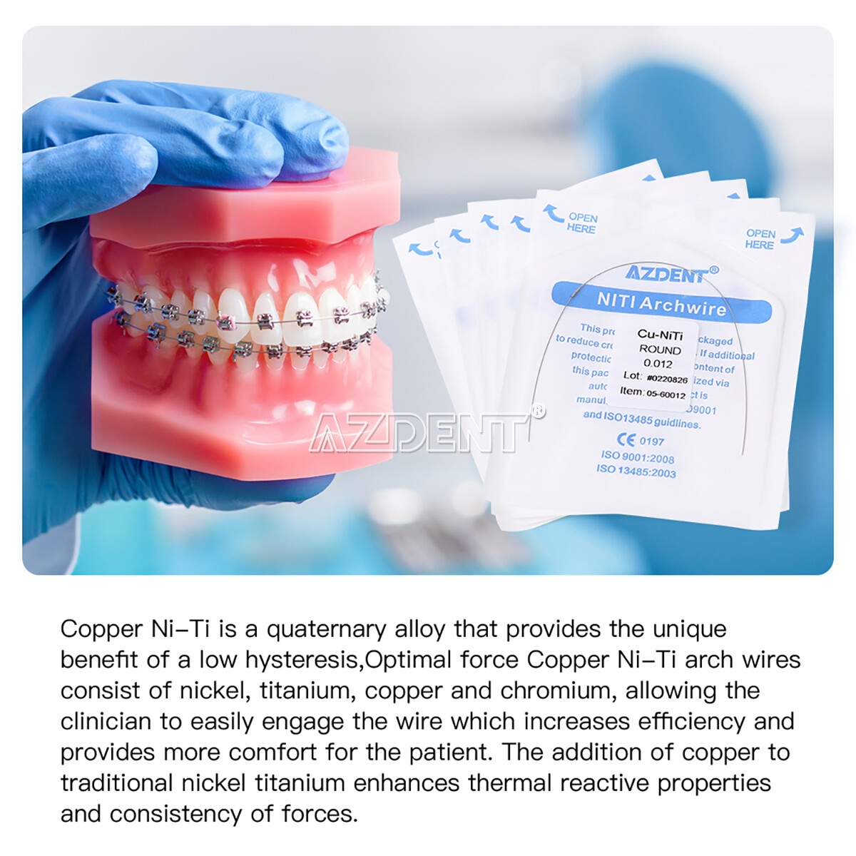 AZDENT Dental Orthodontics 35˚Cu-NiTi Round Arch Wires With Stops Preformed