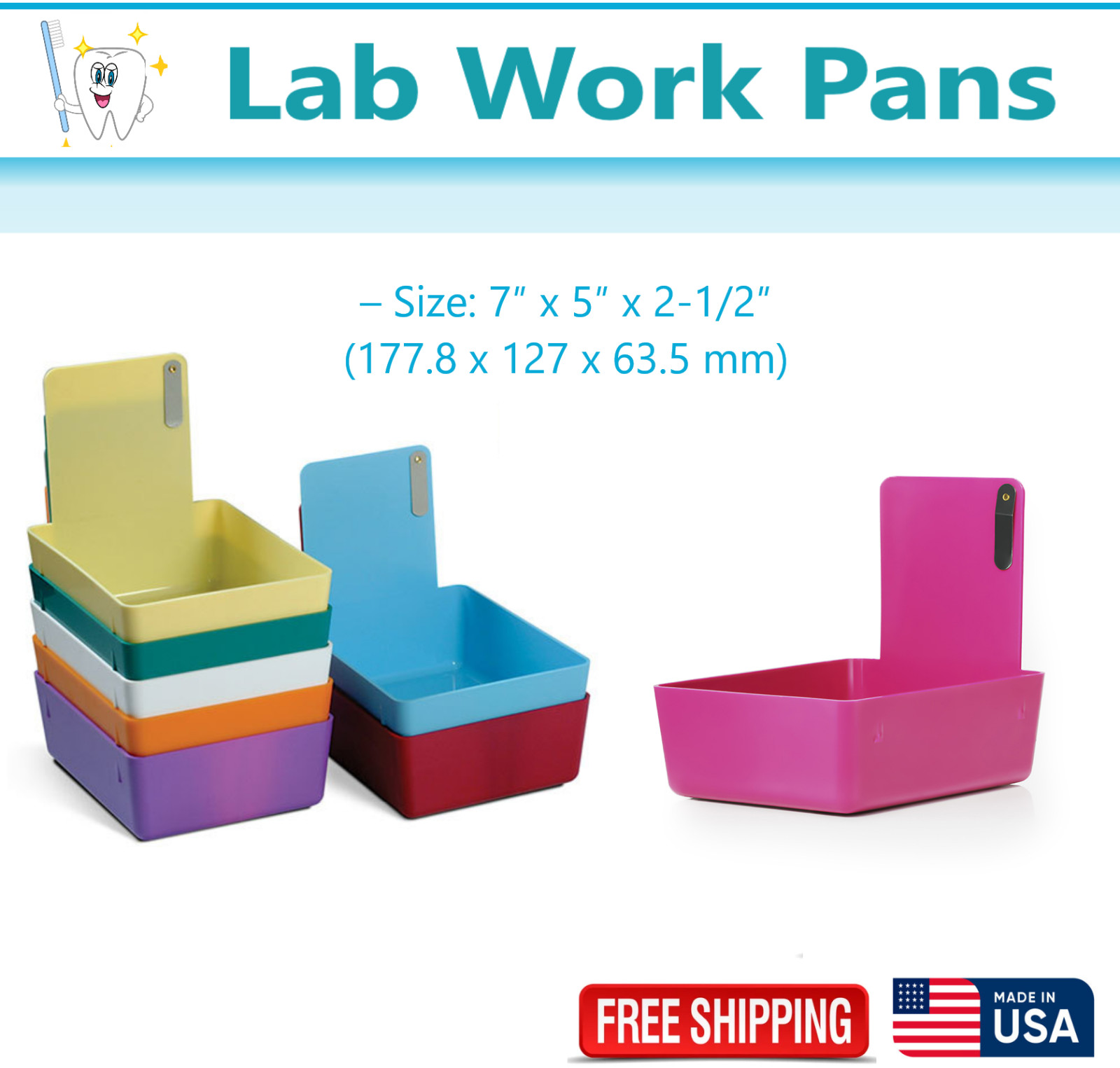 Dental Lab Work Pans Organization, Medium with Clip, 14 Colors, Upto 20 Pack