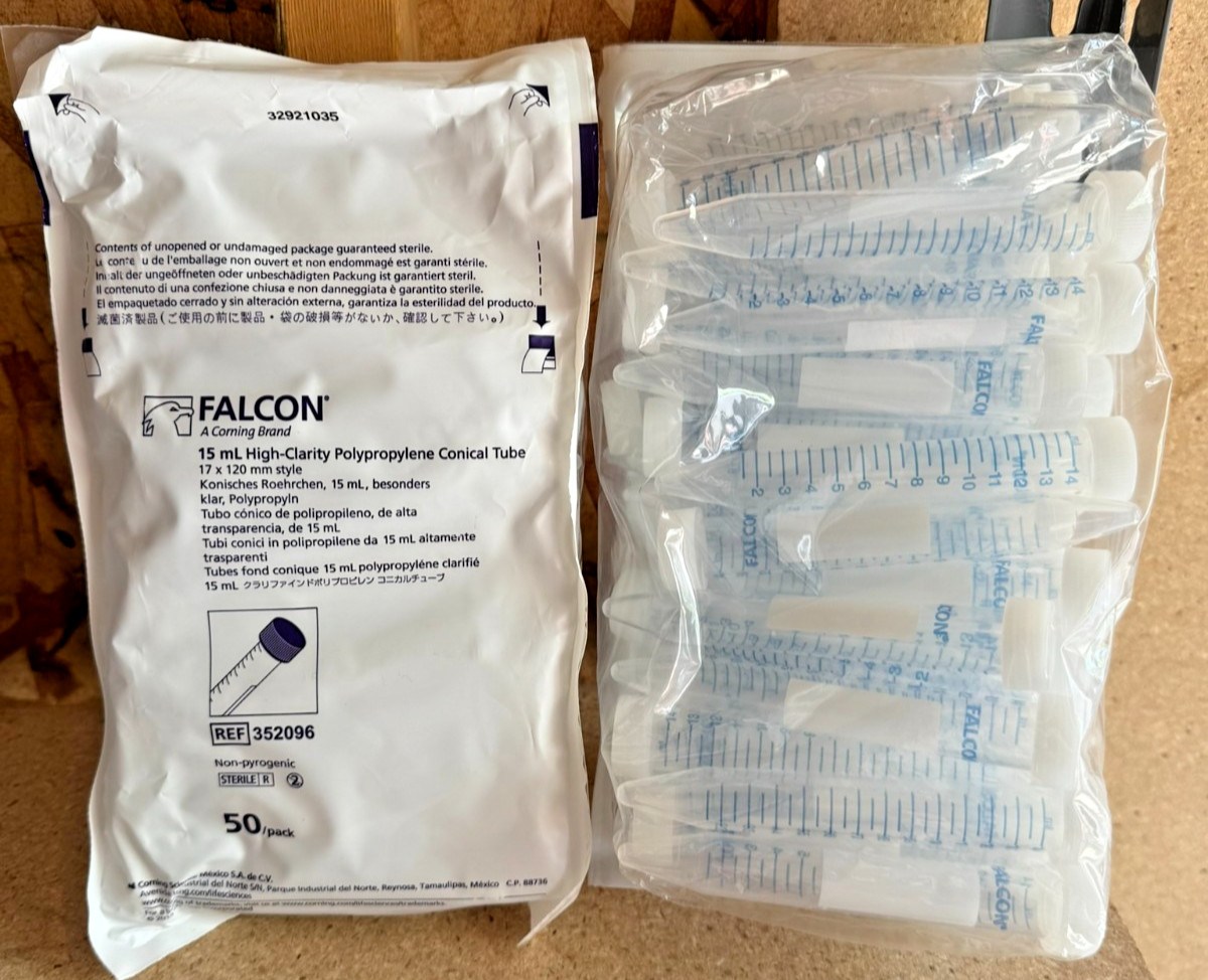Corning Falcon 352096 High Clarity 15ml Sterile Conical Centrifuge Tubes – 50pk