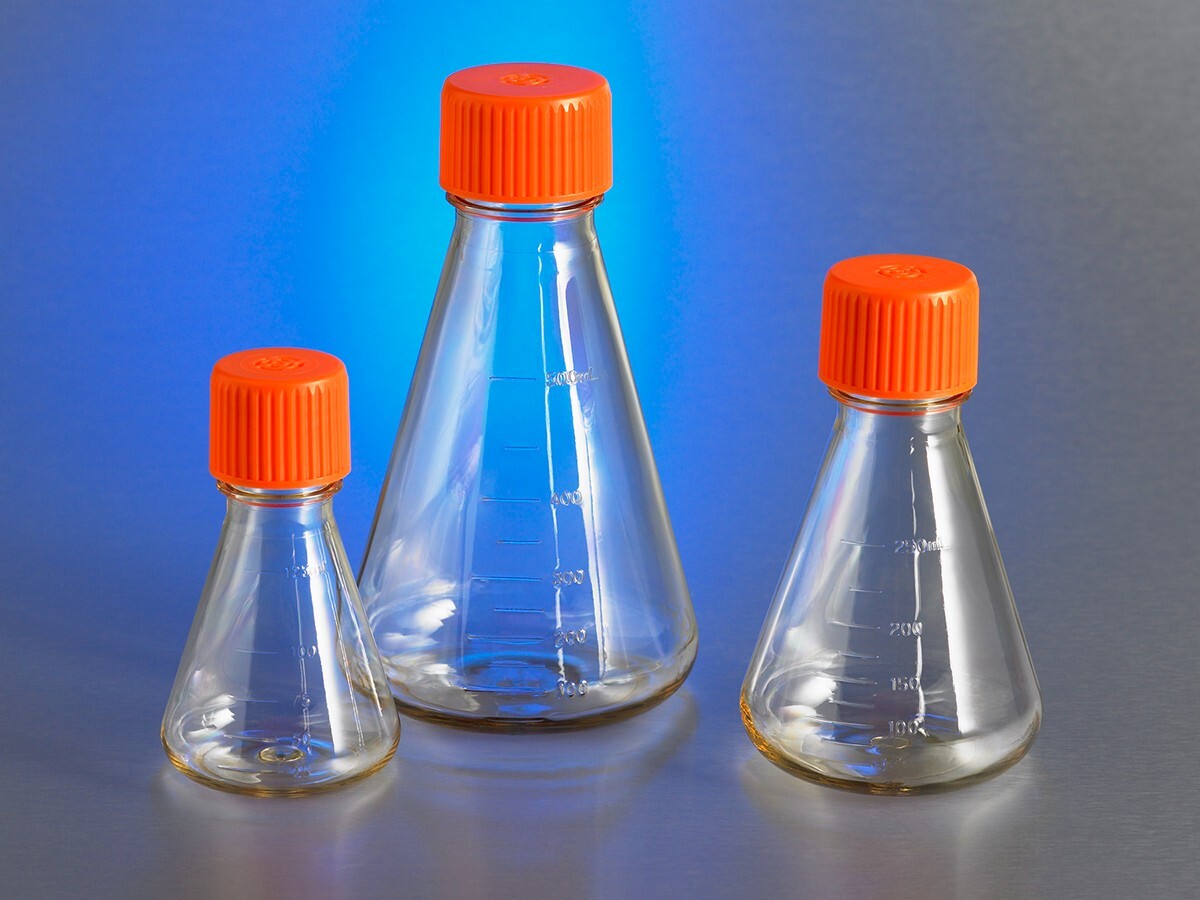(431144) Corning® 250 mL Polycarbonate Erlenmeyer Flask with Vent Cap 50/case