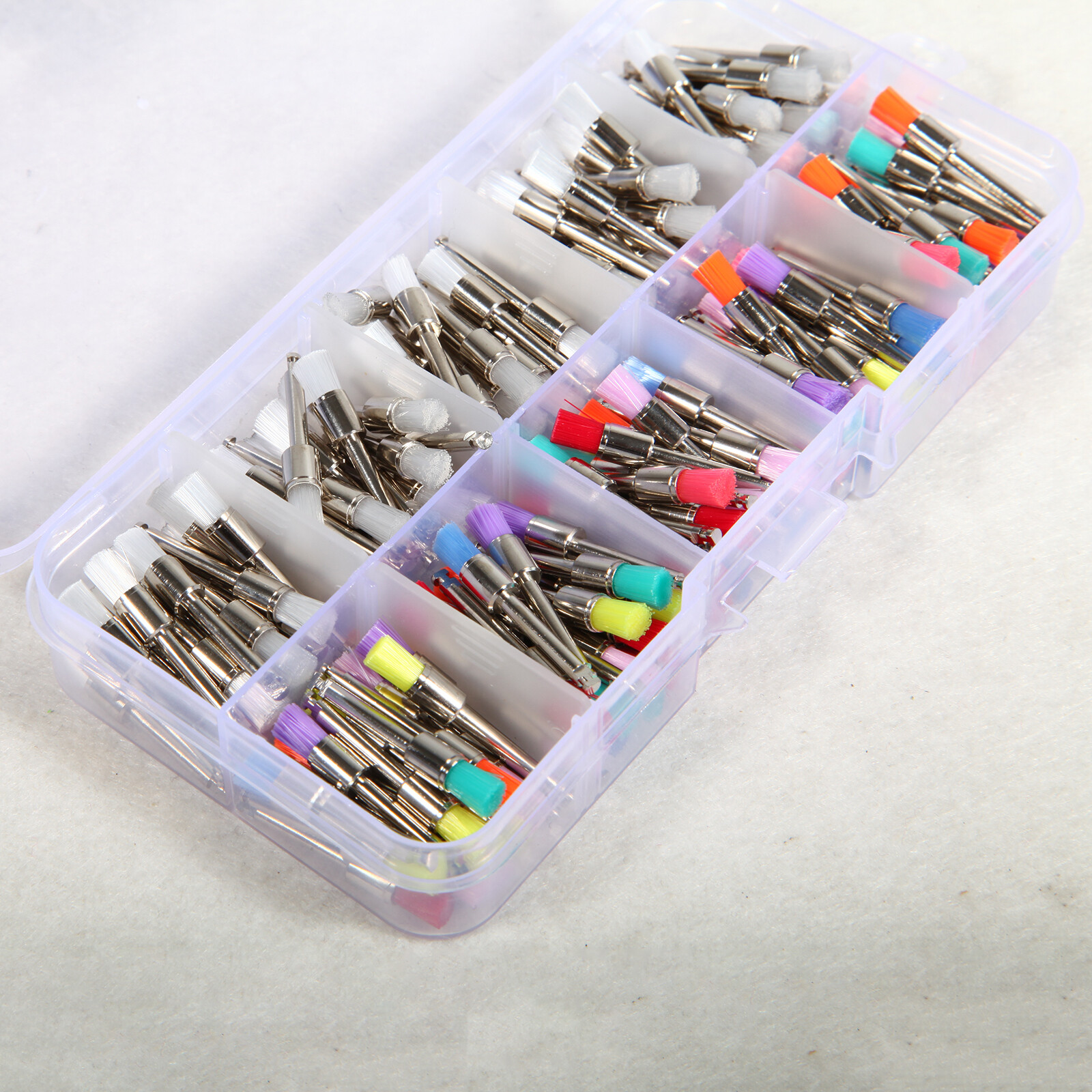 200 Pcs Dental White&Colorful Nylon Latch Flat Polishing Polisher Prophy Brushes