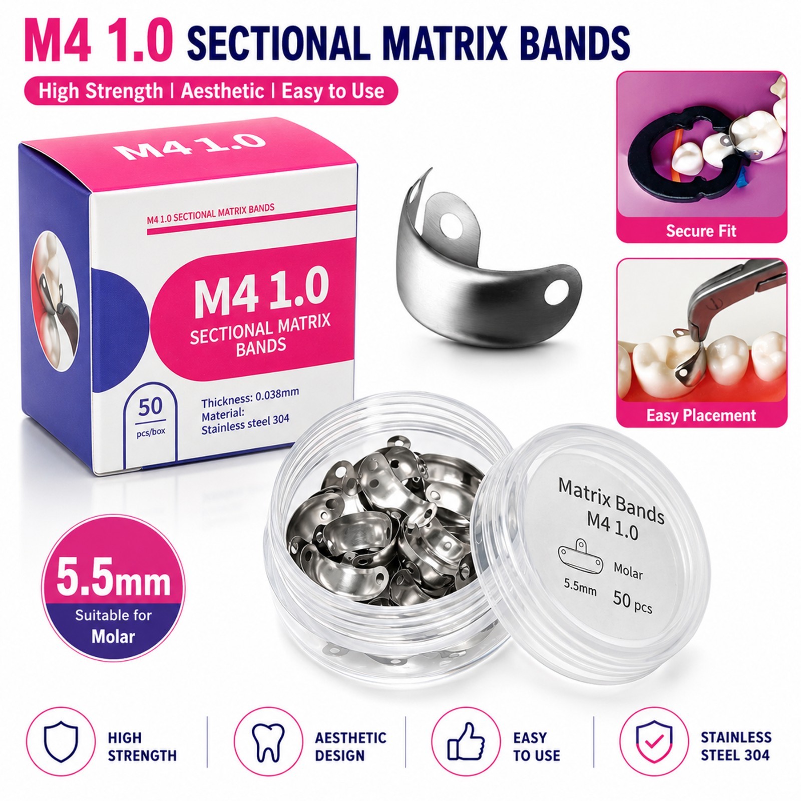 Dental Matrix Bands M4 Sectional Contoured Metal Matrices Dentistry Palodent V3