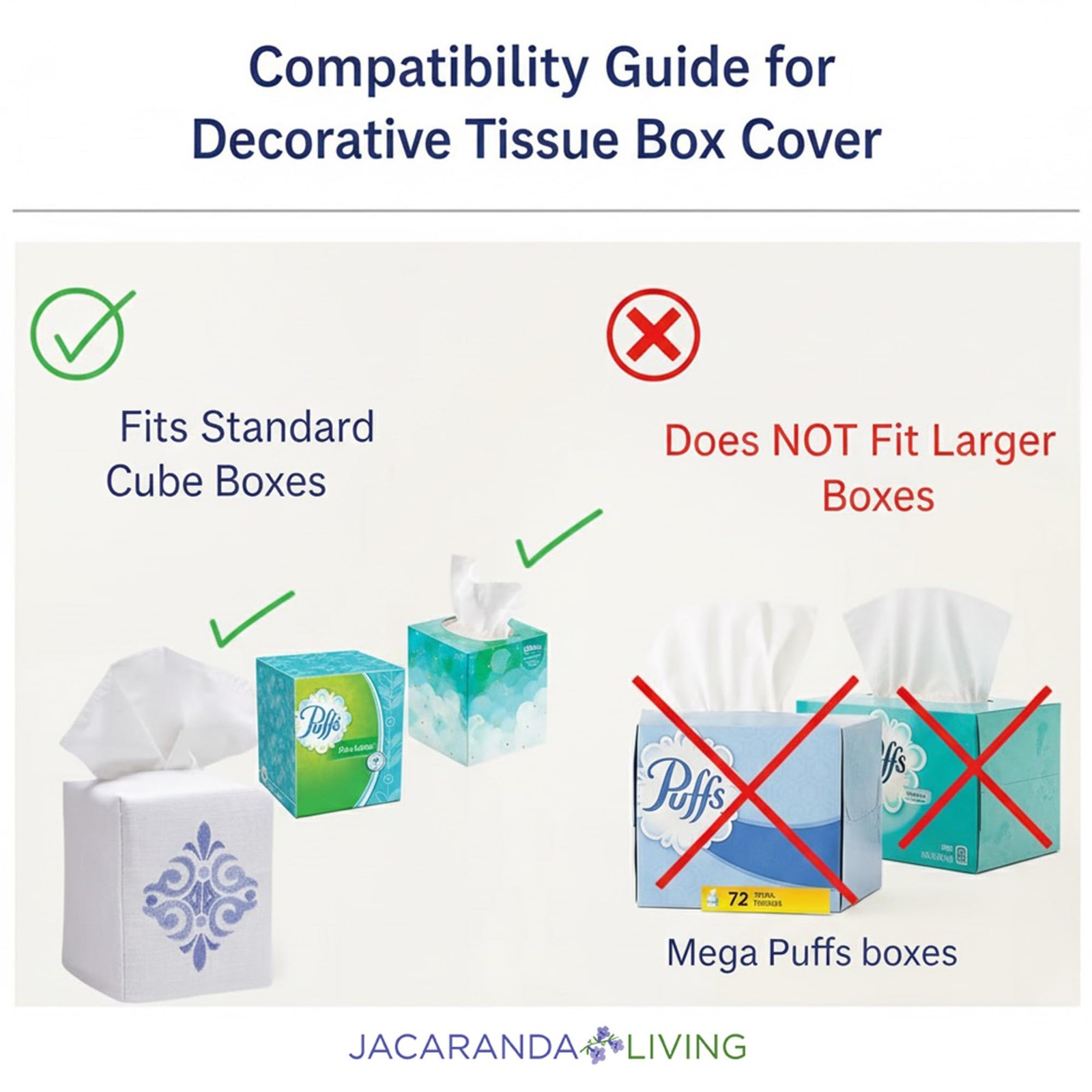 Jacaranda Living Square Tissue Cover Linen/Cotton Fabric Tissue Holder