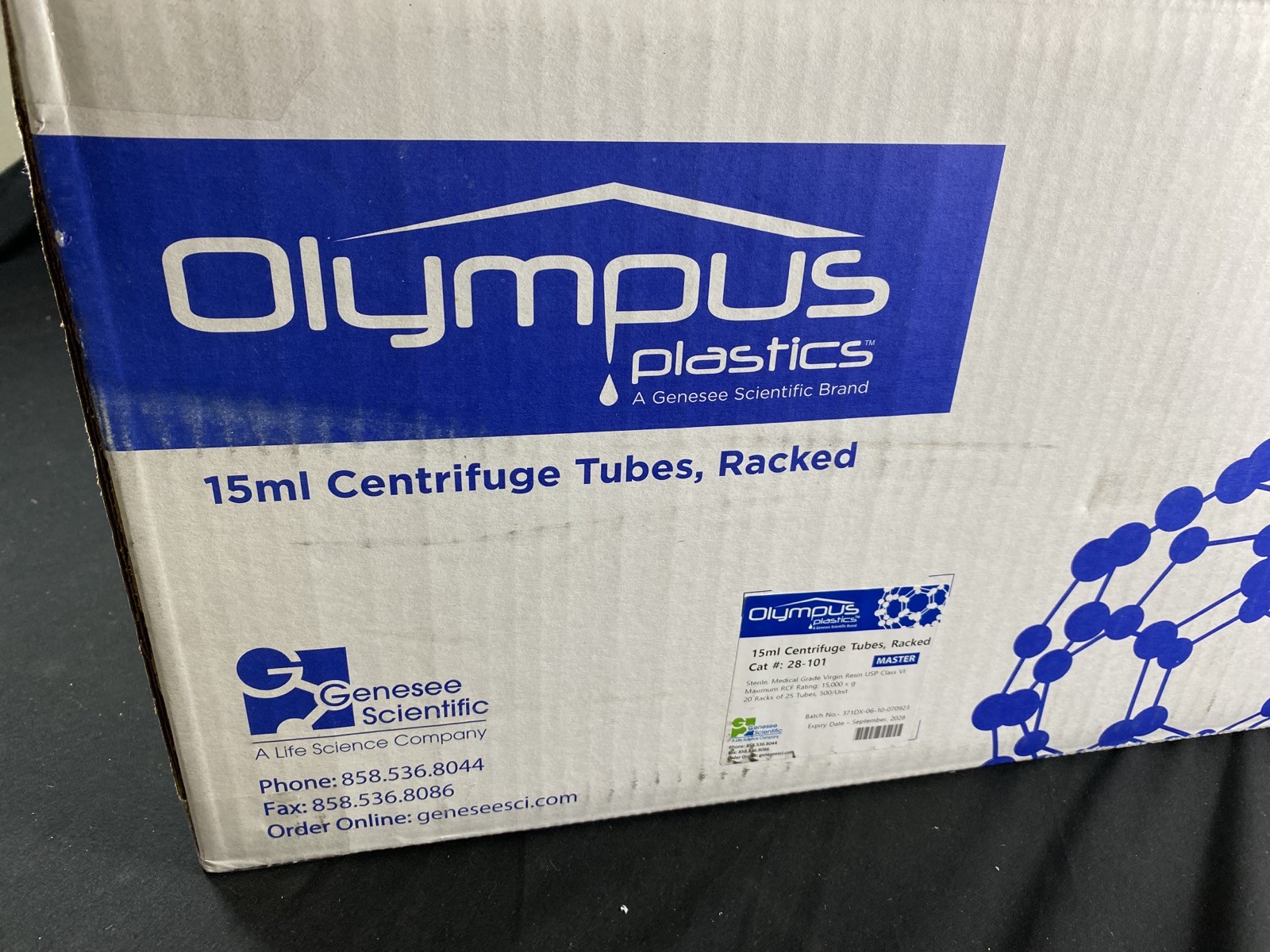OLYMPUS Genesee 15mL Conical Sterile PP Racked Centrifuge Tubes #28-101 (325/Cs)
