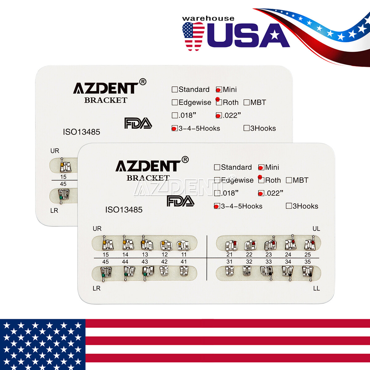Dental Orthodontic Metal Brackets Braces Mini/Standard Roth/MBT.022 Hooks 345