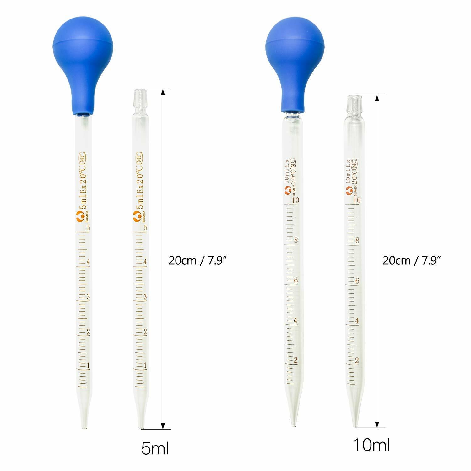2 Pieces 5ml+10ml Glass Graduated Lab Pipette Droppers for Transfer Liquid Oil