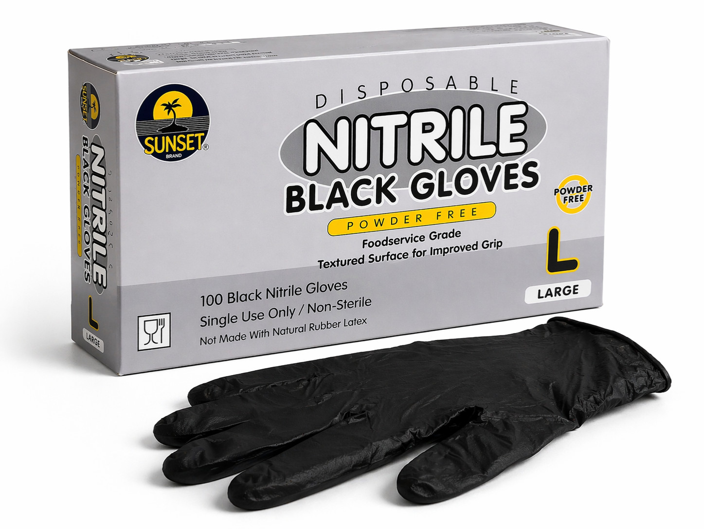 Black Nitrile Gloves Large 100ct Sunset 4Mil Powder Free