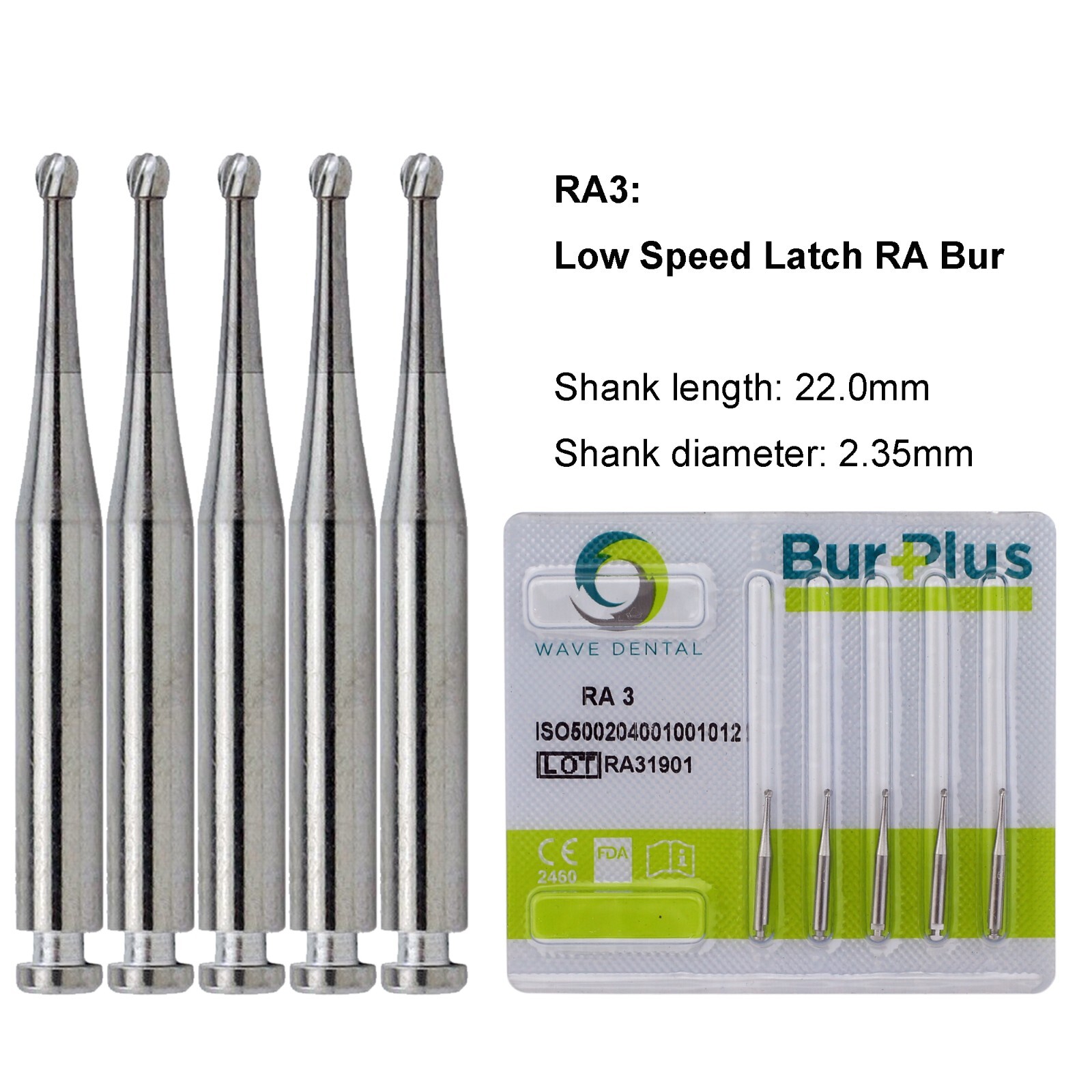 WAVE Dental Round Carbide Bur For Slow Speed Latch RA1-8 Taper Fissure RA702 699