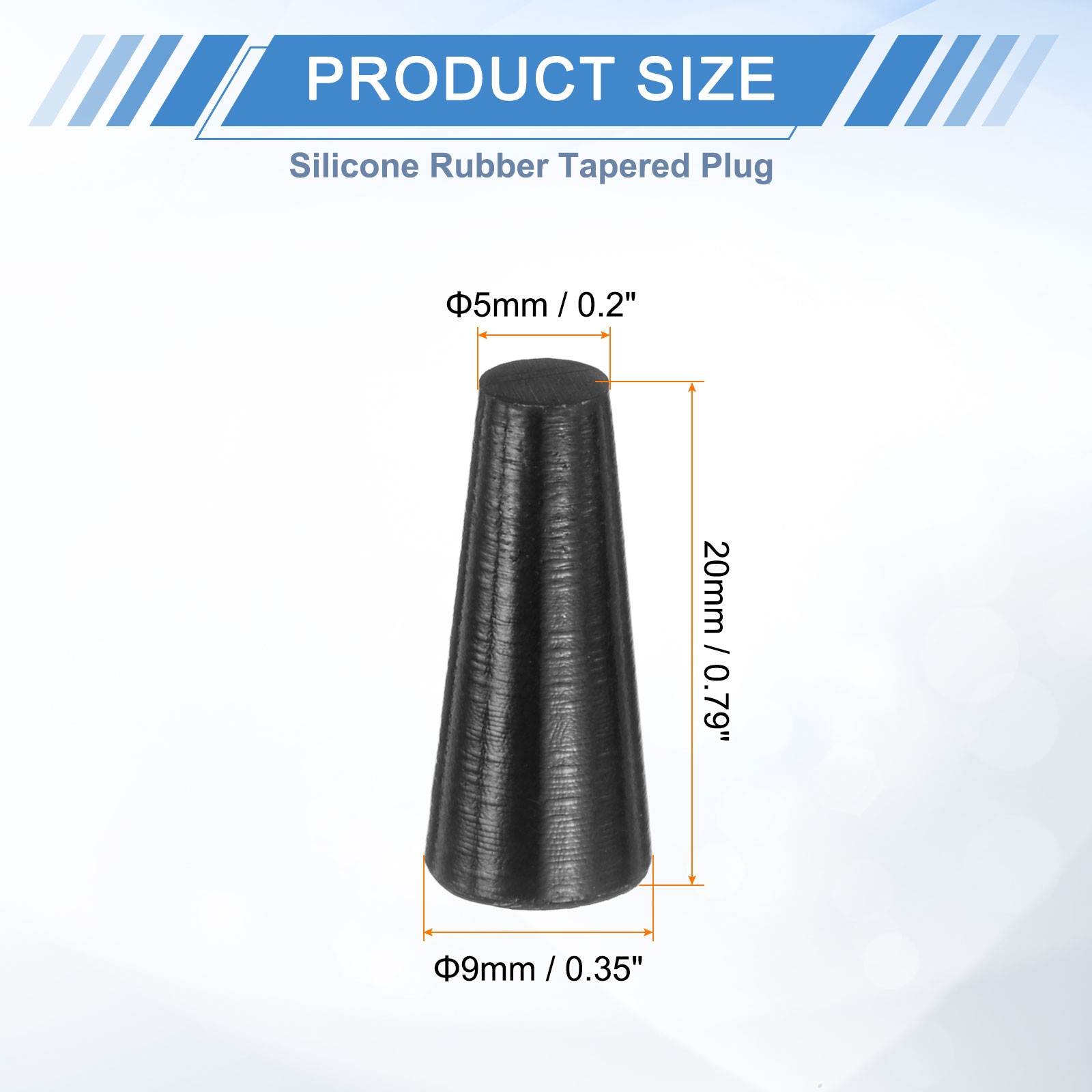 12Pcs Rubber Stoppers 5mm to 9mm 20mm Solid Tapered Lab Rubber Plugs